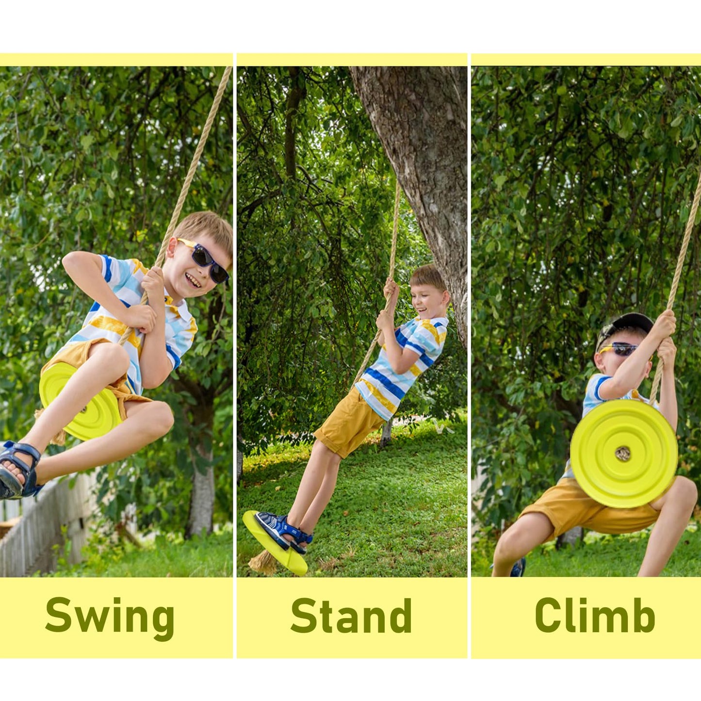 IFOYO Tree Swing Disc – Round Kids Swing Seat for Outdoor Backyard, 220 lbs, Yellow