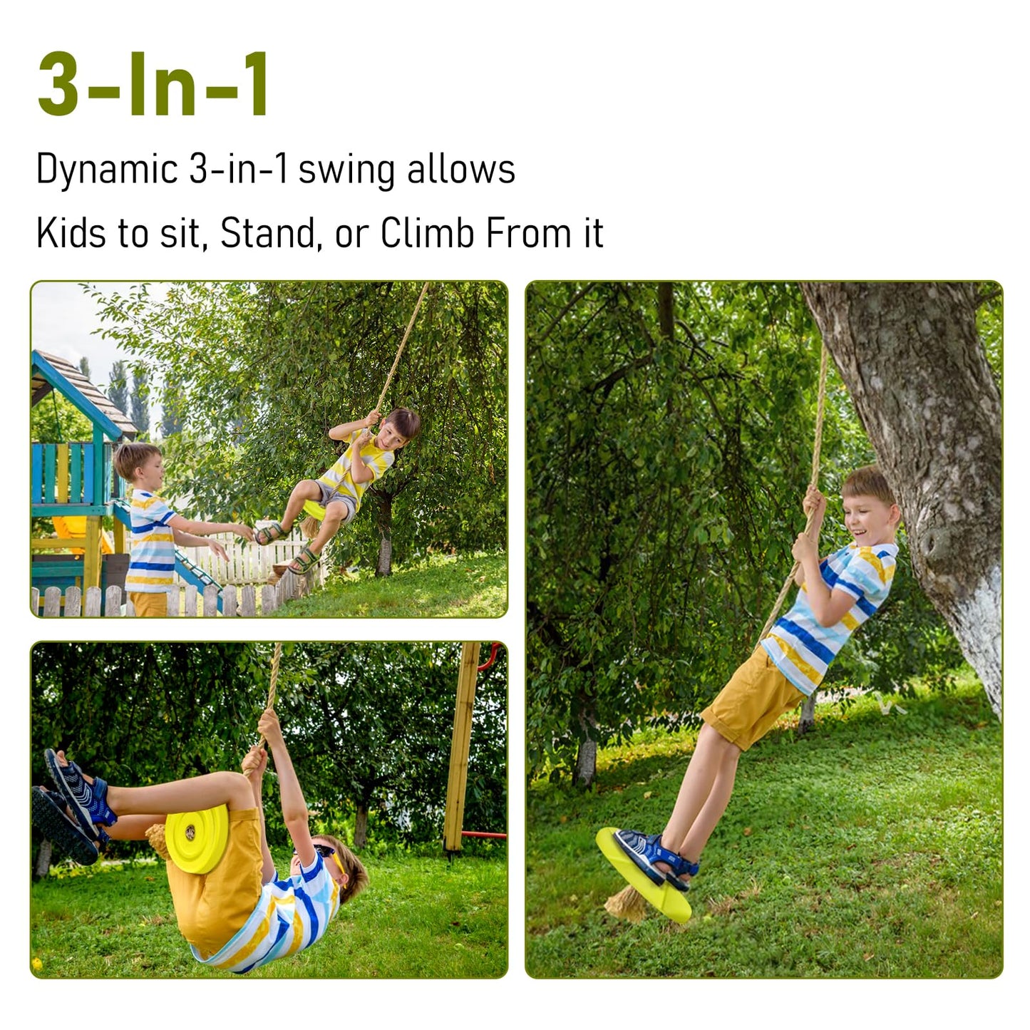 IFOYO Tree Swing Disc – Round Kids Swing Seat for Outdoor Backyard, 220 lbs, Yellow
