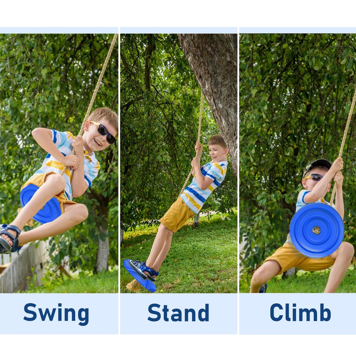IFOYO Tree Rope Swing Disc – 11in Round Seat, 220lb Capacity, Adjustable 55-71in (Blue)