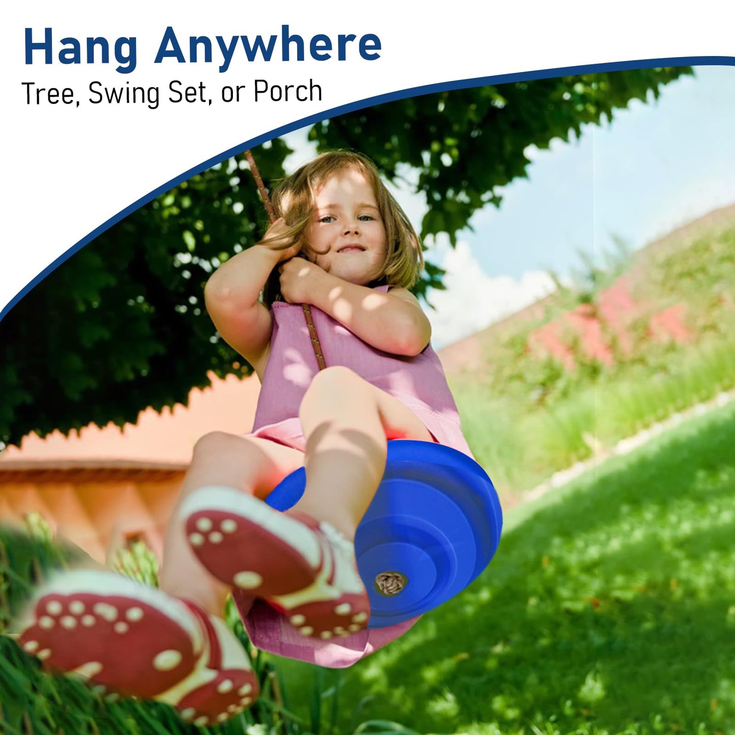 IFOYO Tree Rope Swing Disc – 11in Round Seat, 220lb Capacity, Adjustable 55-71in (Blue)