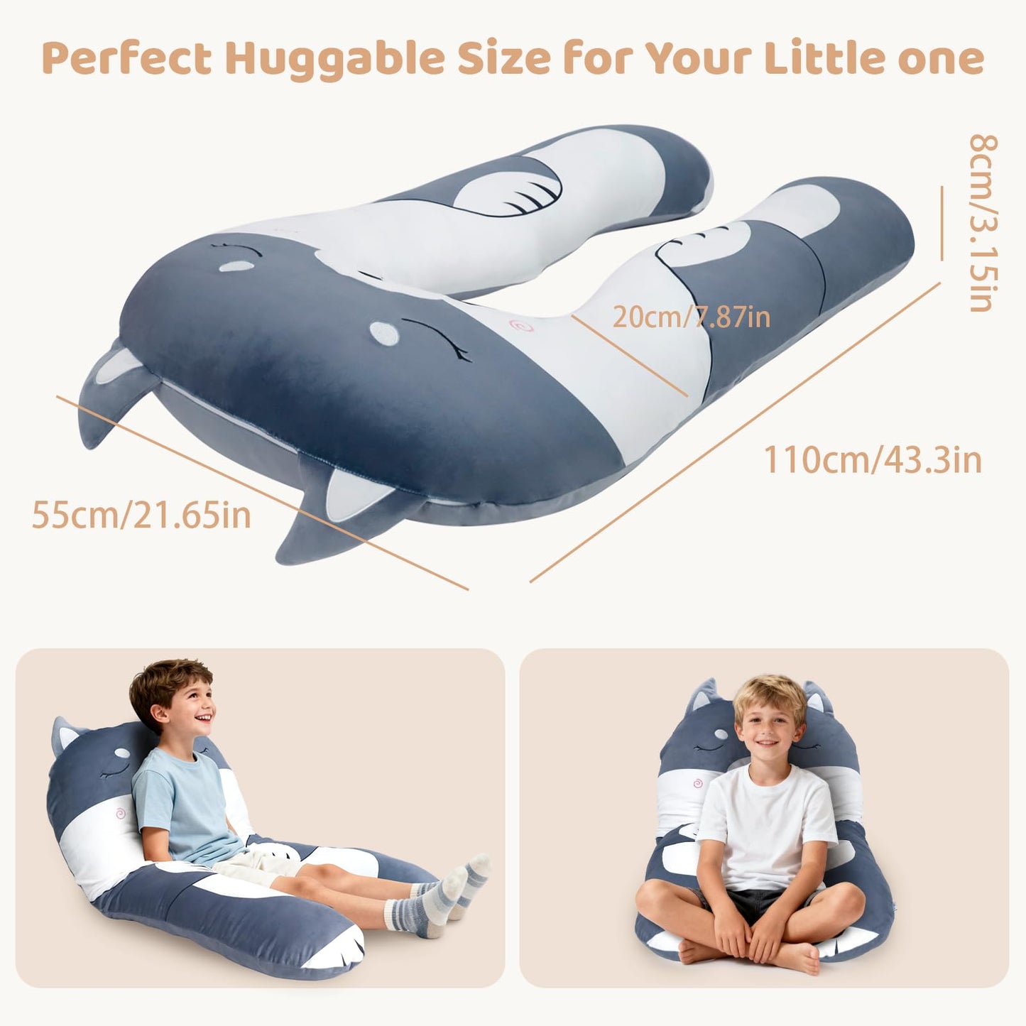 IFOYO Dog U-Shaped Kids Body Pillow 43-Inch – Minky Full Body Support for Sleep, Reading, ADHD & Sensory Relief