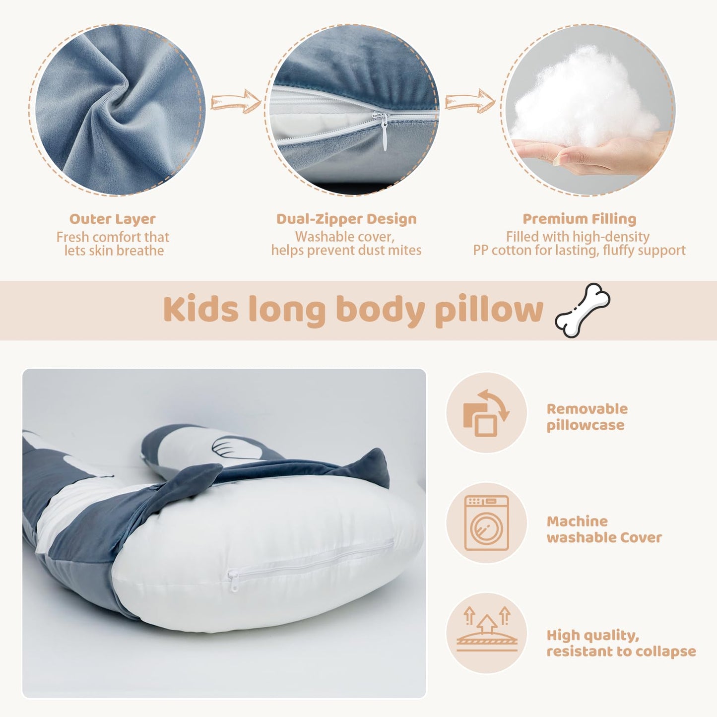 IFOYO Dog U-Shaped Kids Body Pillow 43-Inch – Minky Full Body Support for Sleep, Reading, ADHD & Sensory Relief