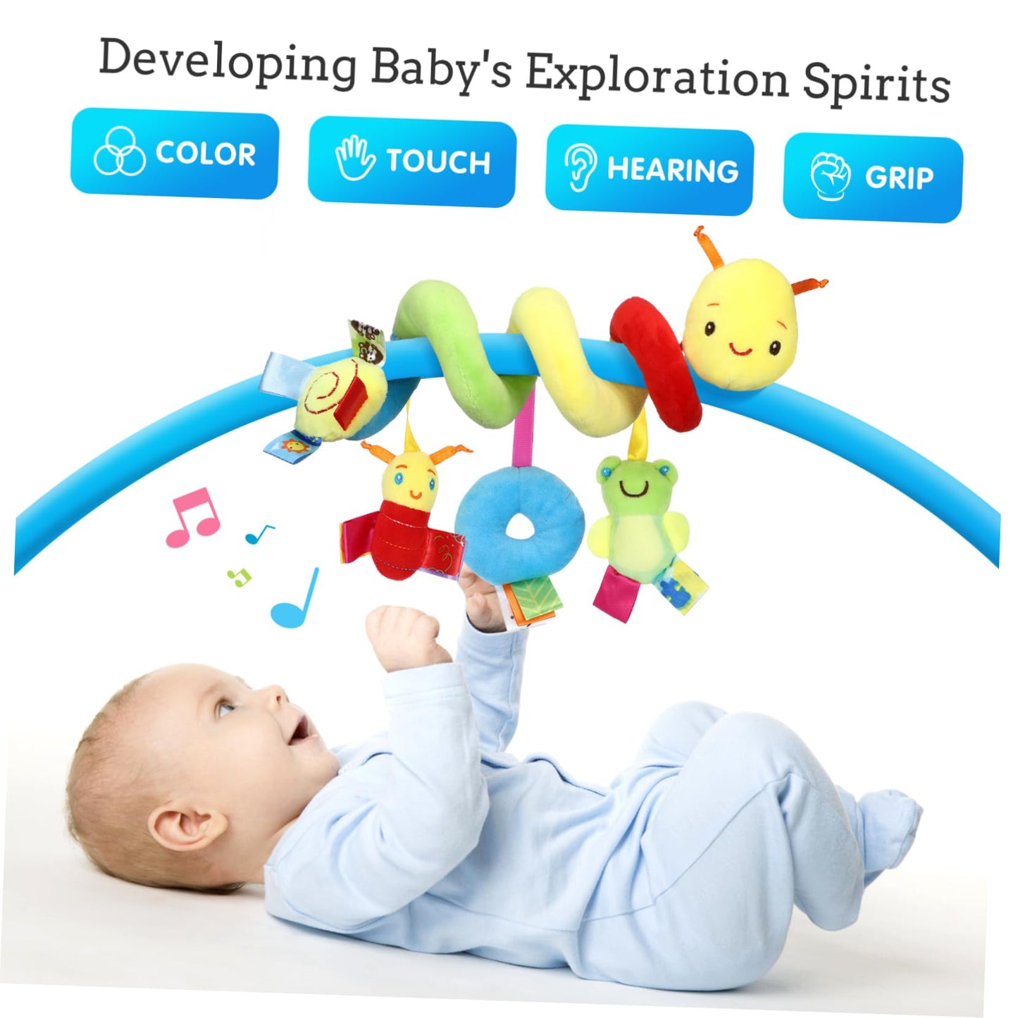ifundom Car Seat Toys – Spiral Plush Rattle & Squeaker for Crib, Stroller & Car Seat