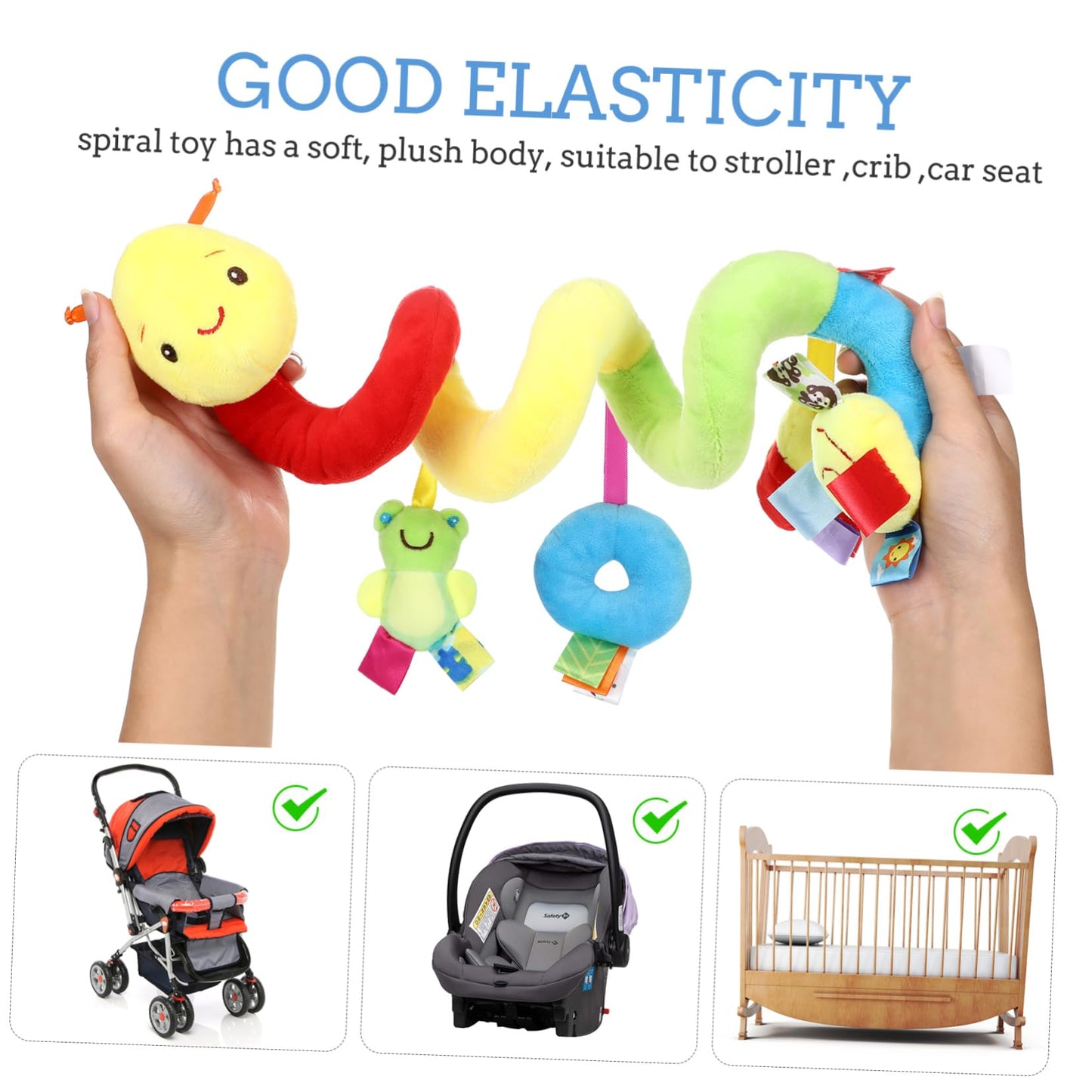 ifundom Car Seat Toys – Spiral Plush Rattle & Squeaker for Crib, Stroller & Car Seat