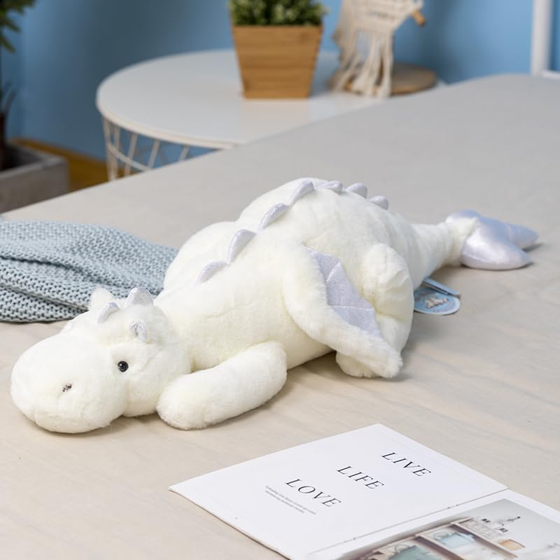 IFX24 51.2-inch White Dragon Plush – Giant Soft Stuffed Animal Pillow for Kids & Adults