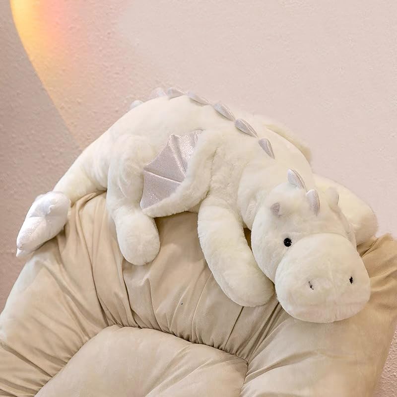 IFX24 51.2-inch White Dragon Plush – Giant Soft Stuffed Animal Pillow for Kids & Adults