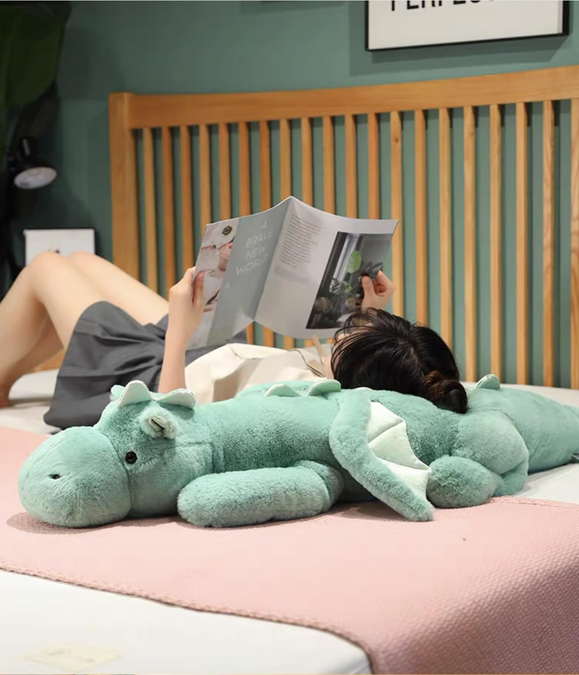 IFX24 Green Dragon Plush – 35.4-Inch Medium Soft Dinosaur-Style Stuffed Animal, CPC Certified