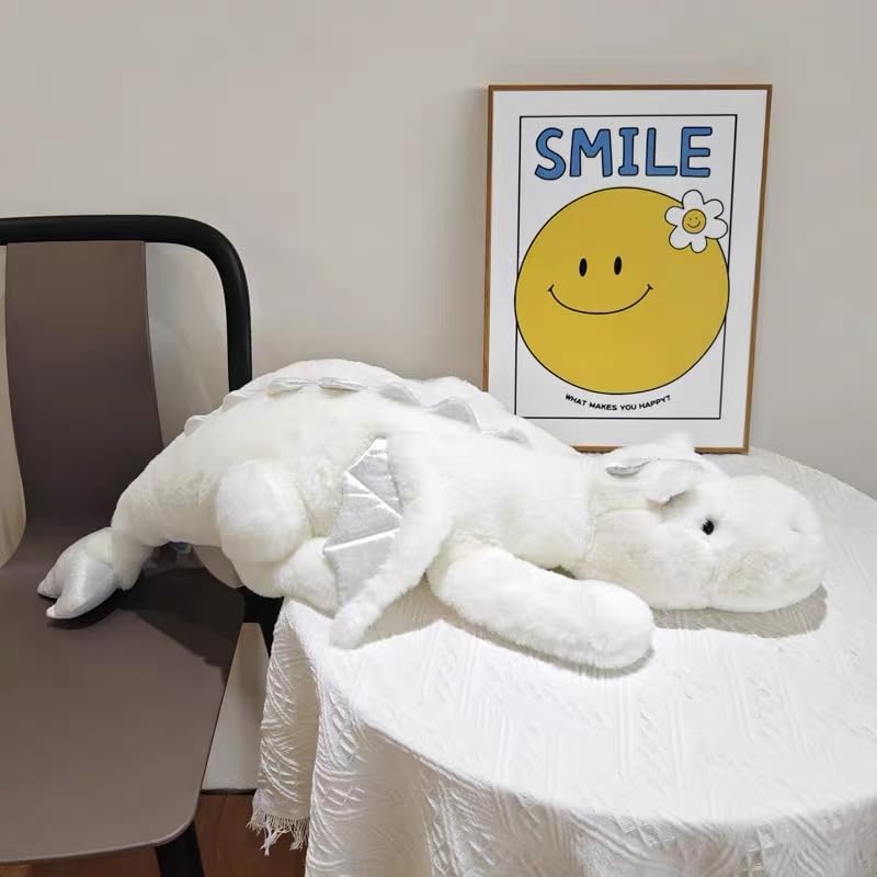 IFX24 51.2-inch White Dragon Plush – Giant Soft Stuffed Animal Pillow for Kids & Adults