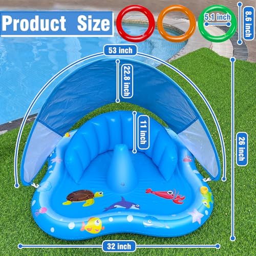 iGeeKid Baby Play Mat with Sprinkler & Canopy – Inflatable Pool Float with Backrest