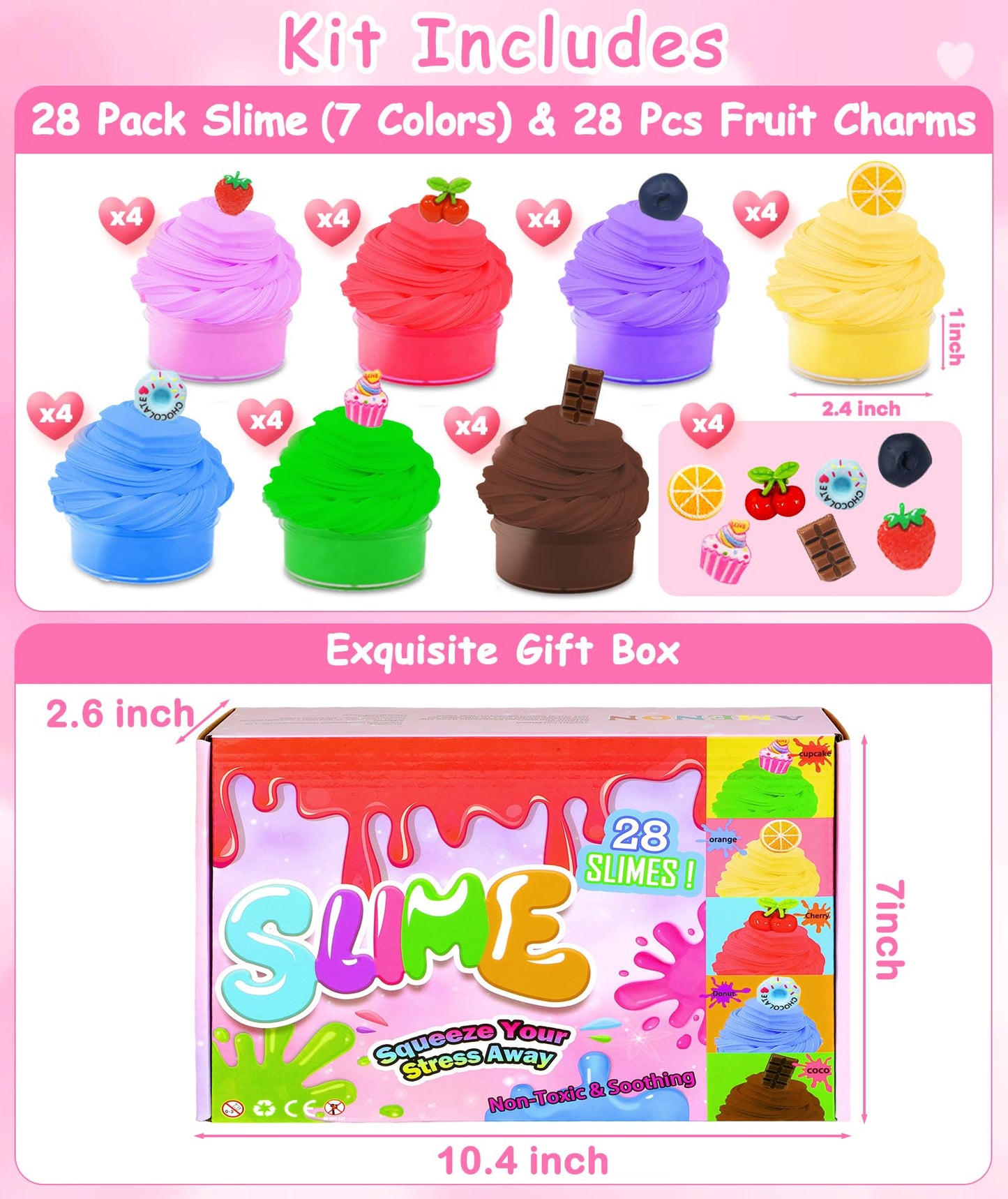 iGeeKid 28-Pack Valentines Butter Slime Cards – 7 Colors & 7 Charms