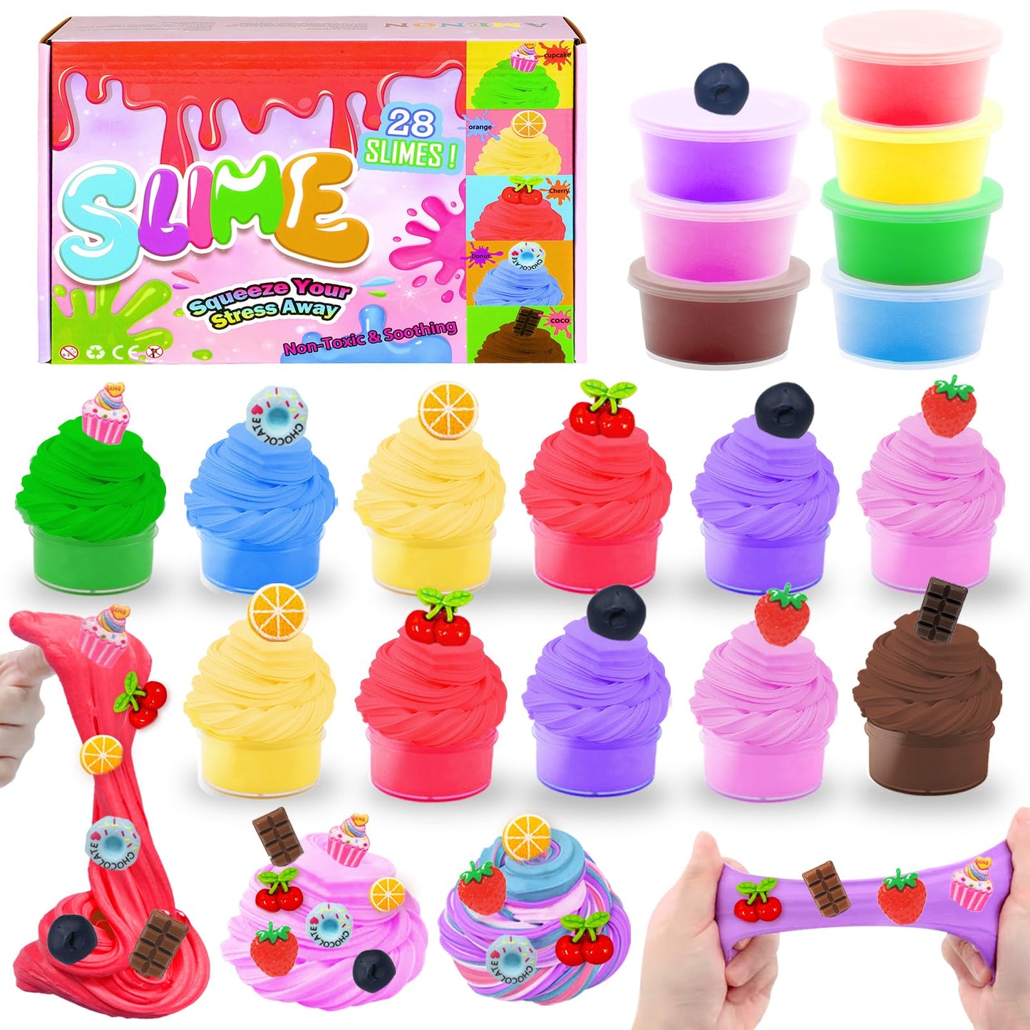 iGeeKid 28-Pack Valentines Butter Slime Cards – 7 Colors & 7 Charms