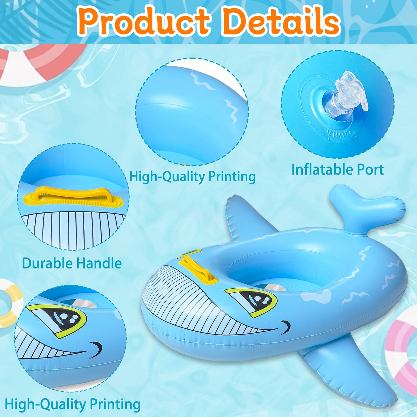 iGeeKid 4 Pack Inflatable Animal Pool Floats for Kids 3-7 – Flamingo, Turtle, Whale, Dalmatian