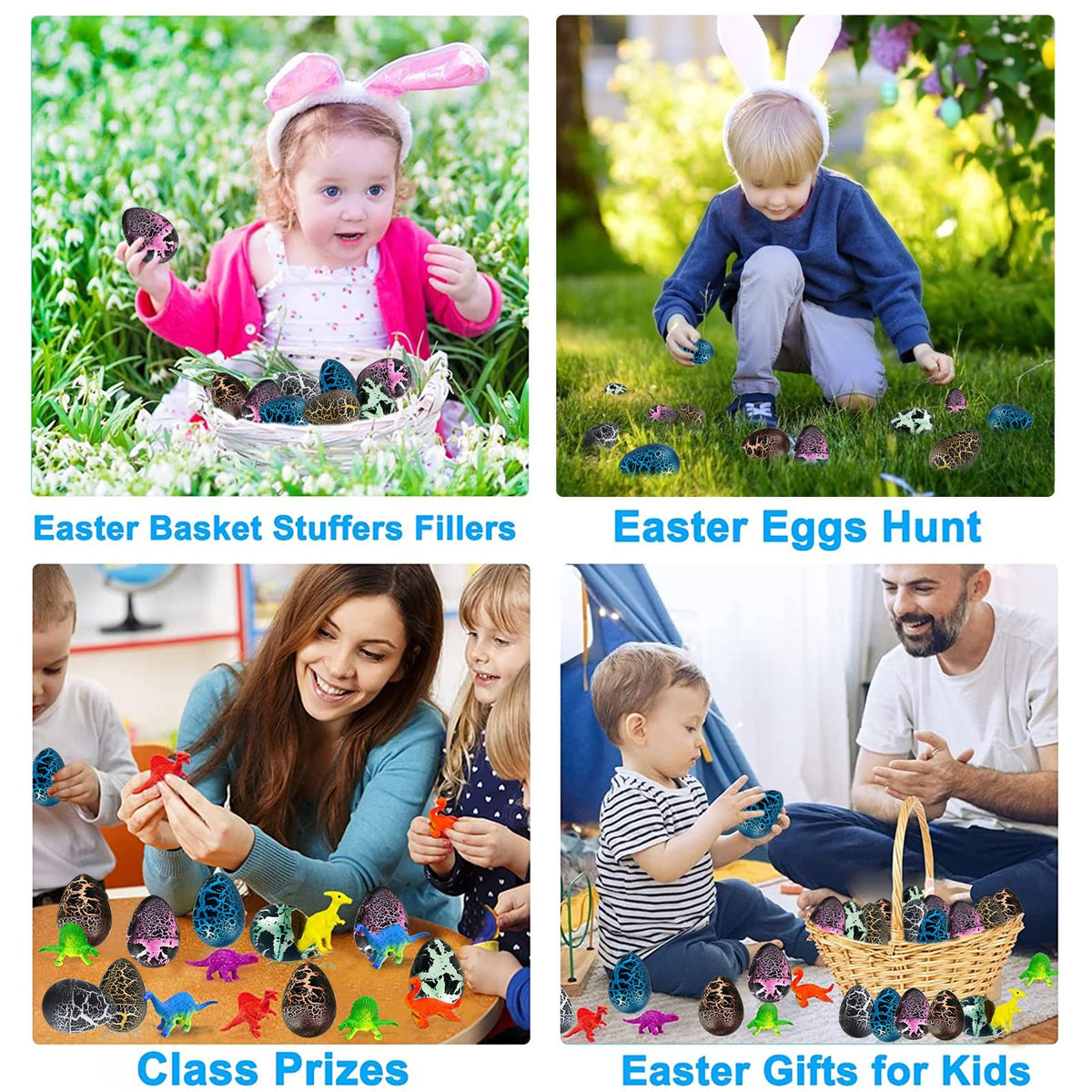 iGeeKid 60 Pcs Hatching Dinosaur Eggs — Water-Activated Toy Eggs for Easter, Parties & Classroom Prizes