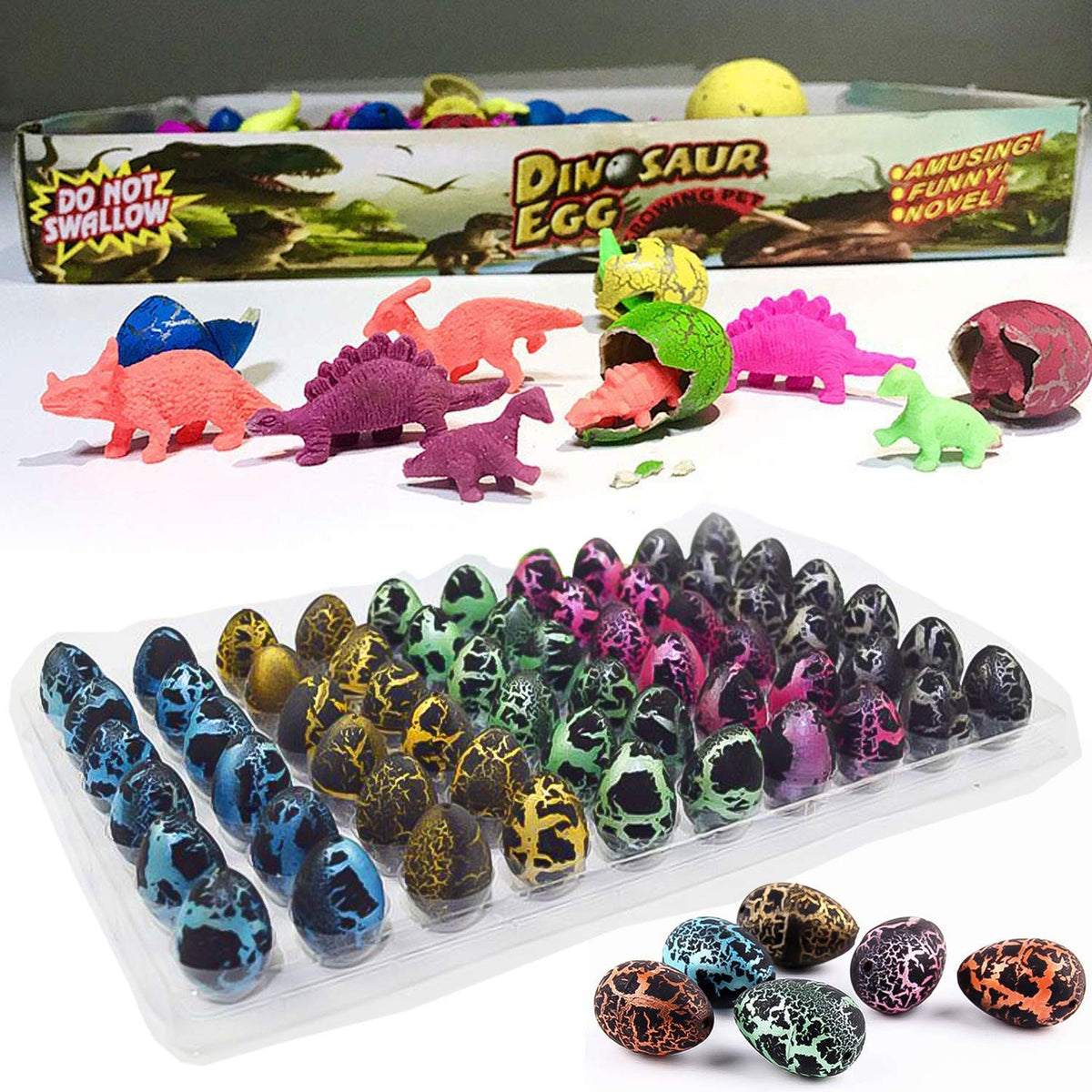 iGeeKid 60 Pcs Hatching Dinosaur Eggs — Water-Activated Toy Eggs for Easter, Parties & Classroom Prizes