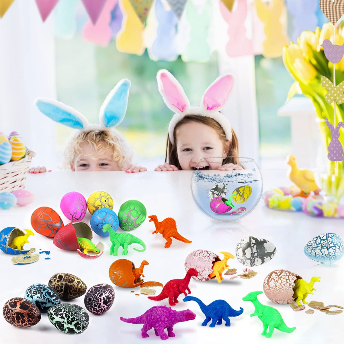 iGeeKid 60 Pcs Hatching Dinosaur Eggs — Water-Activated Toy Eggs for Easter, Parties & Classroom Prizes