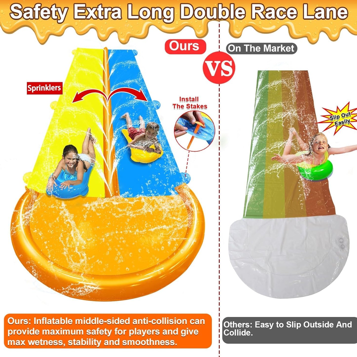 iGeeKid 30 Ft Extra Long Slip Water Slide with Sprinkler – Double Lane Backyard Water Toy
