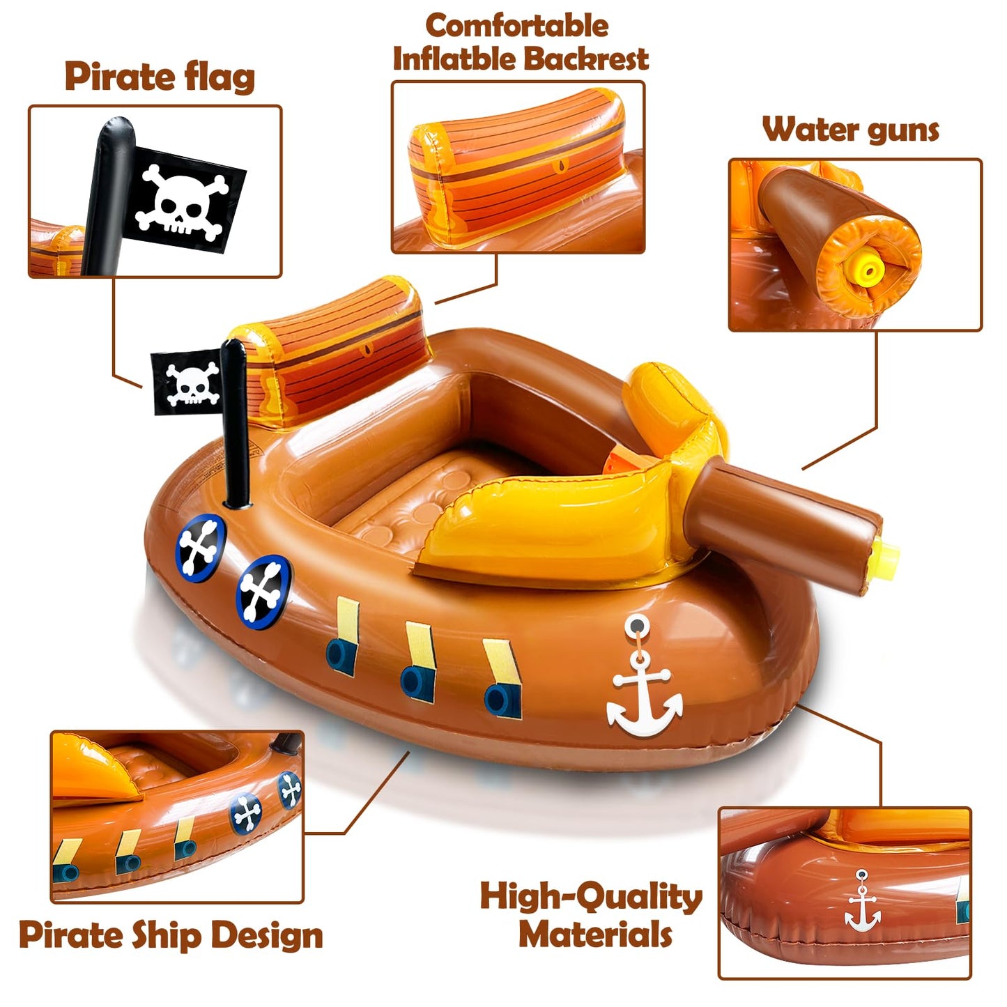iGeeKid Pirate Ship Pool Float with Water Guns for Kids Aged 3-11