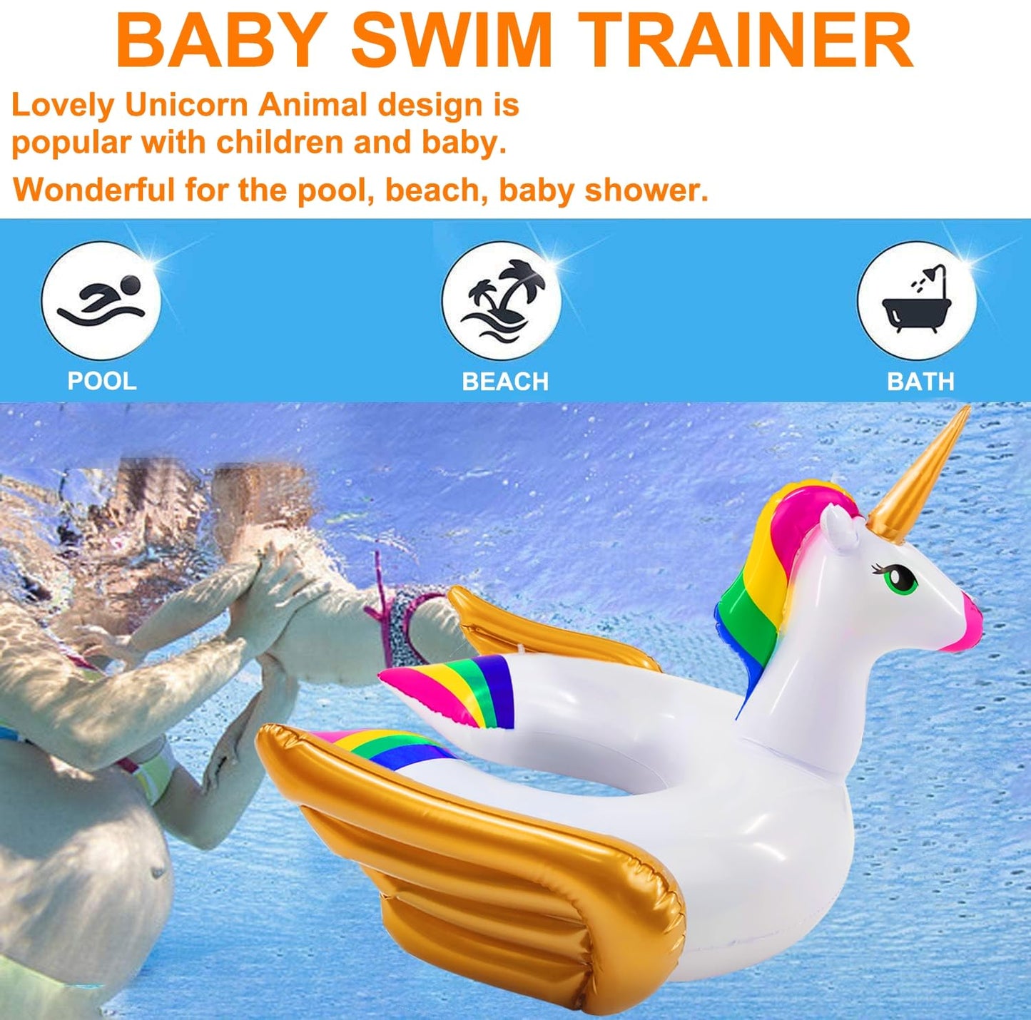 iGeeKid Unicorn Pool Float for Kids – 24.4x24.4x22 Inch Inflatable Ring