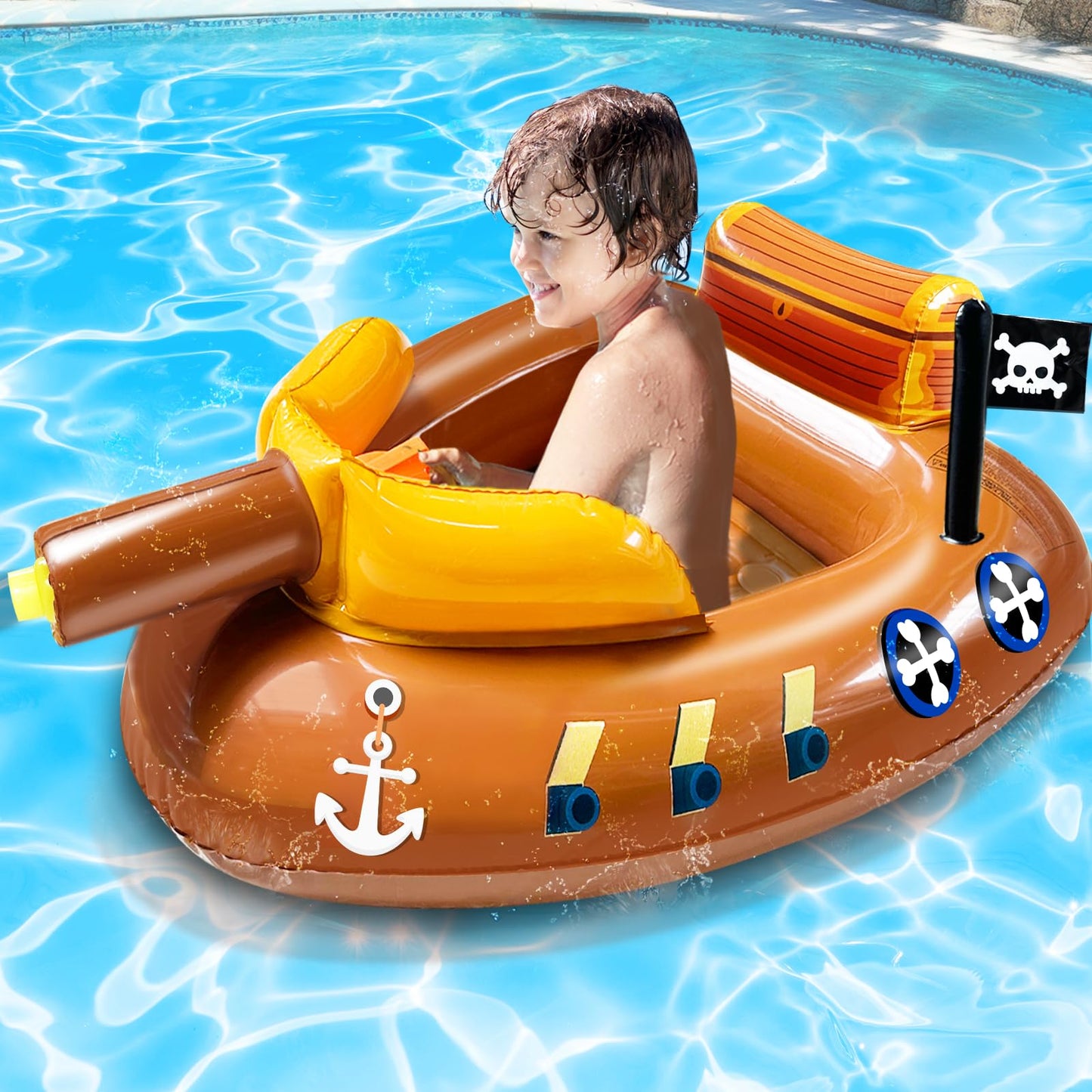 iGeeKid Pirate Ship Pool Float with Water Guns for Kids Aged 3-11