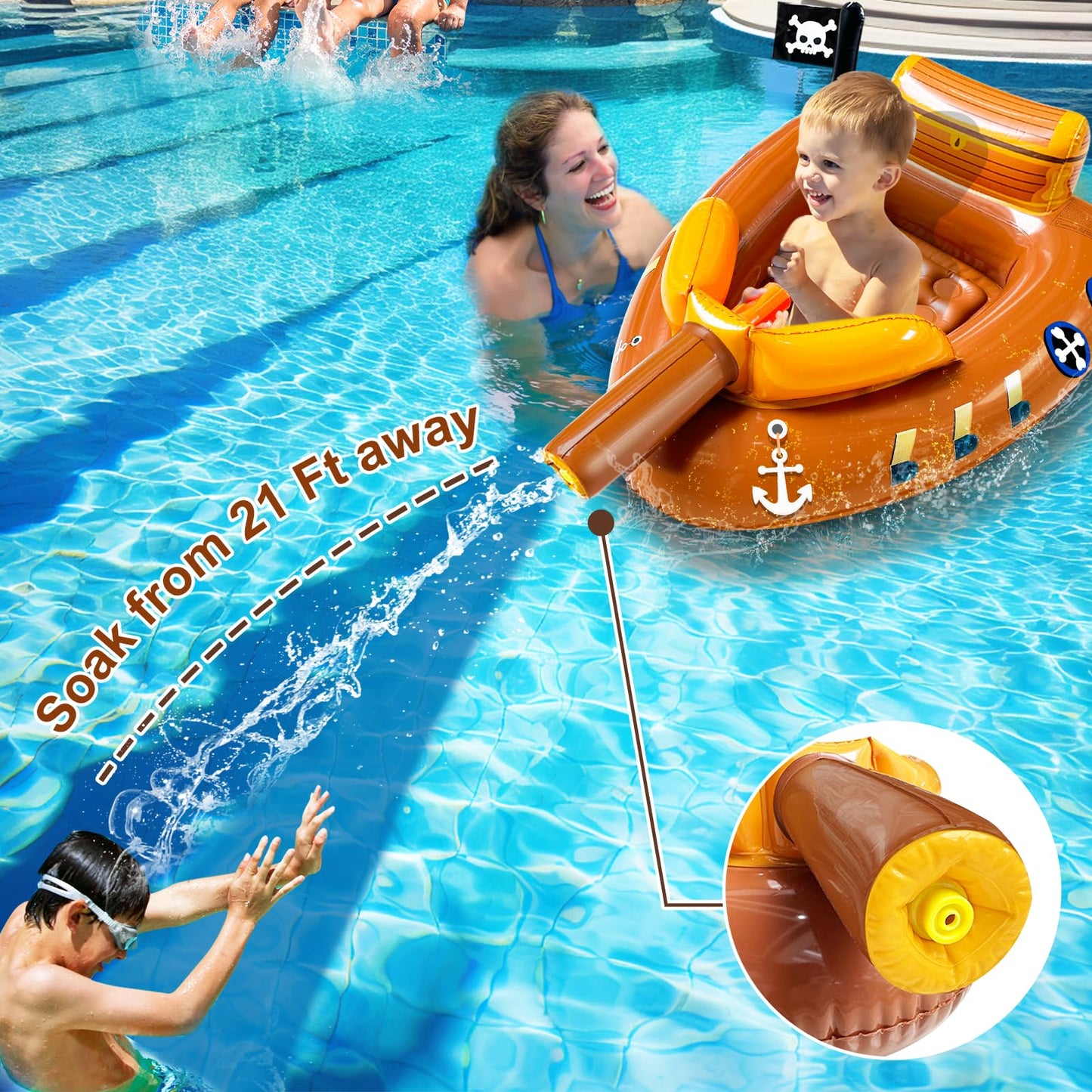 iGeeKid Pirate Ship Pool Float with Water Guns for Kids Aged 3-11