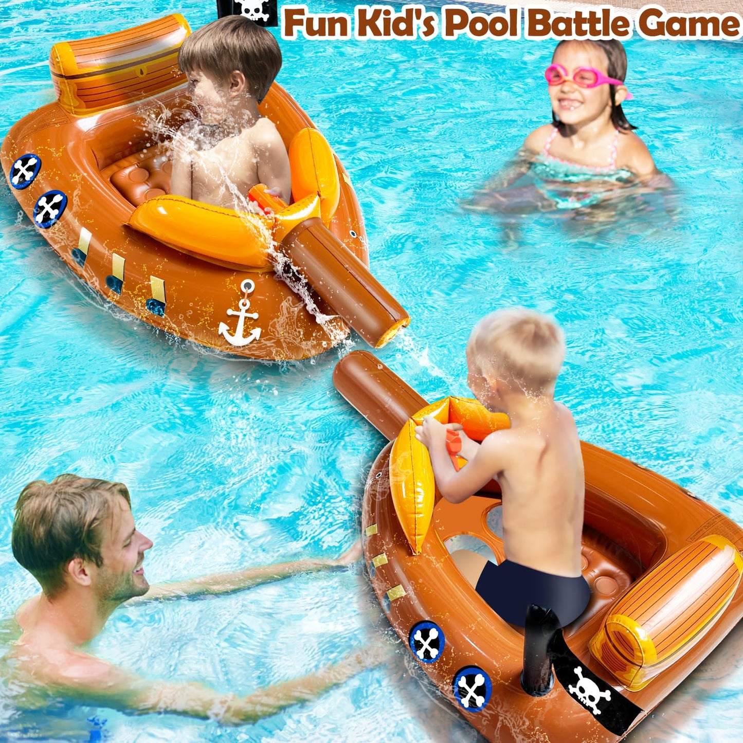 iGeeKid Pirate Ship Pool Float with Water Guns for Kids Aged 3-11