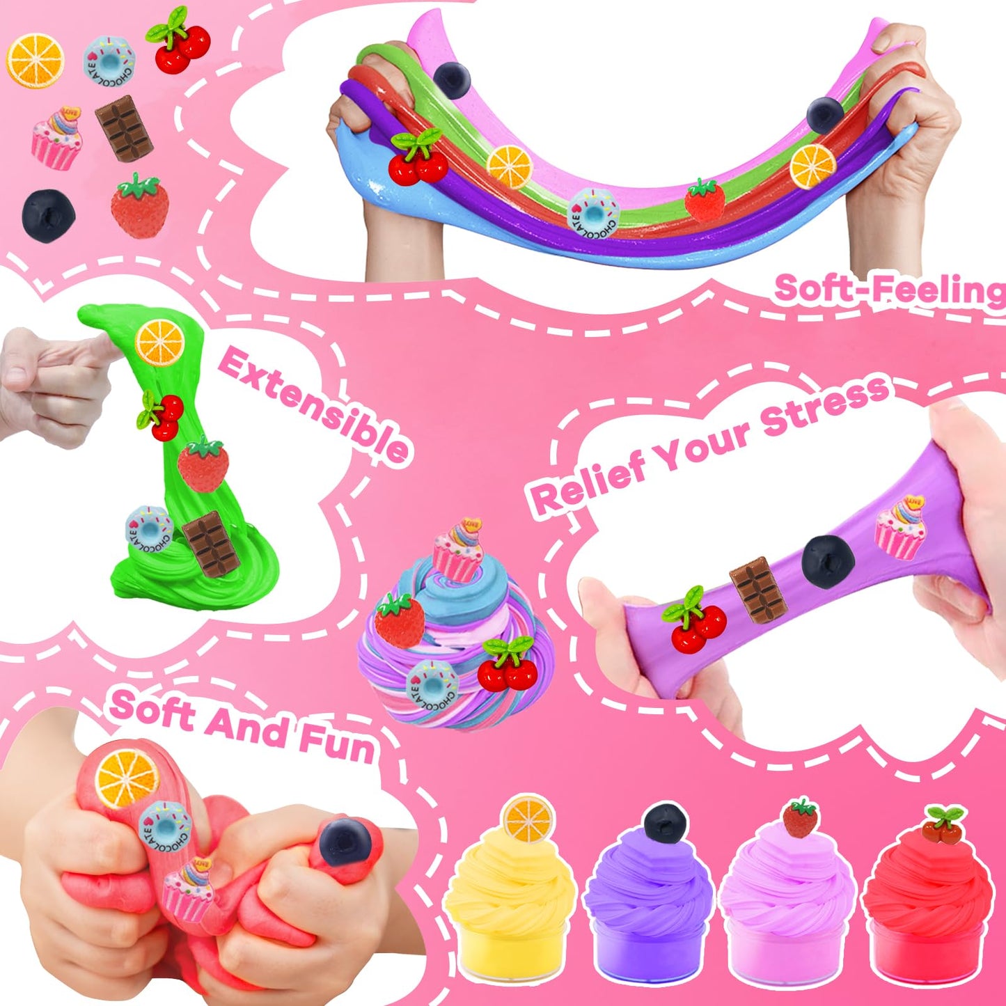 iGeeKid 28-Pack Valentines Butter Slime Cards – 7 Colors & 7 Charms