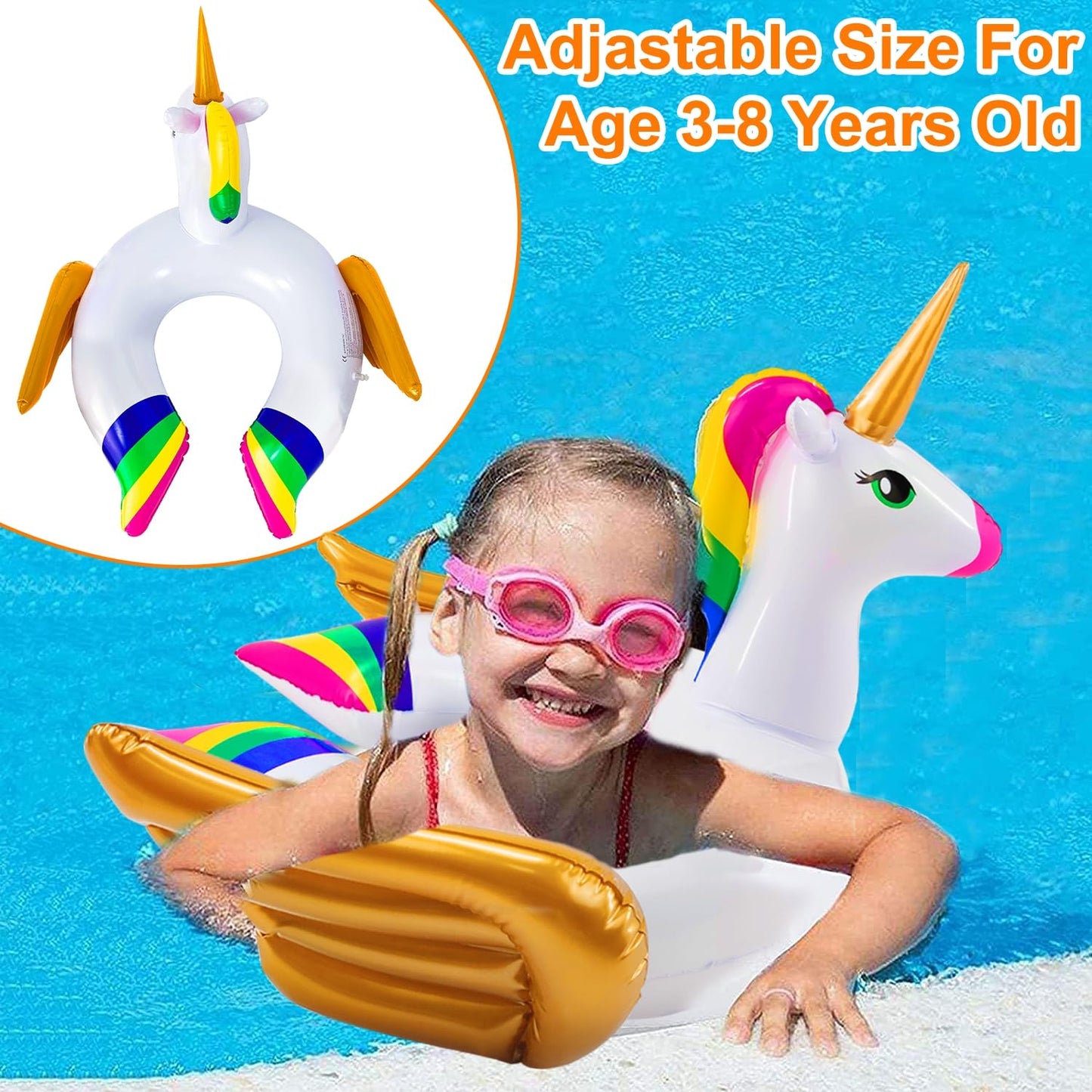 iGeeKid Unicorn Pool Float for Kids – 24.4x24.4x22 Inch Inflatable Ring