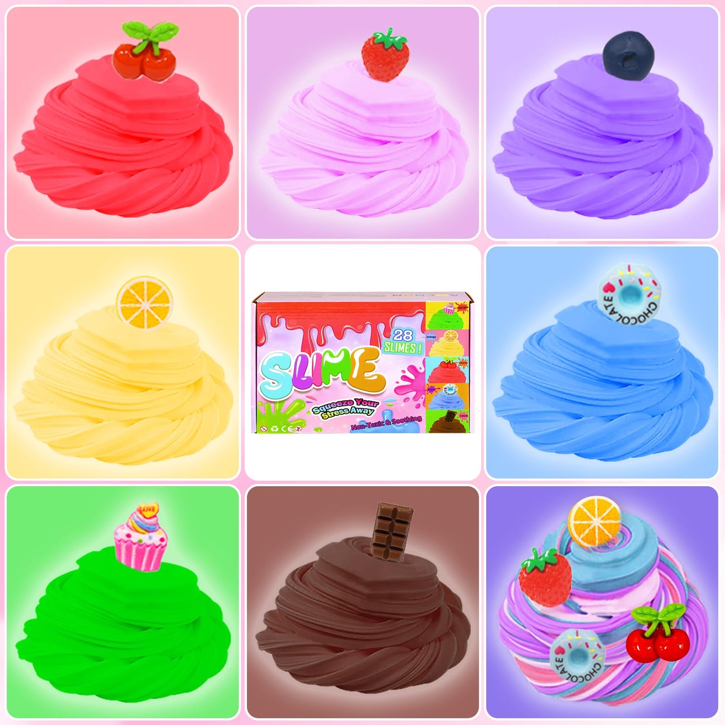 iGeeKid 28-Pack Valentines Butter Slime Cards – 7 Colors & 7 Charms