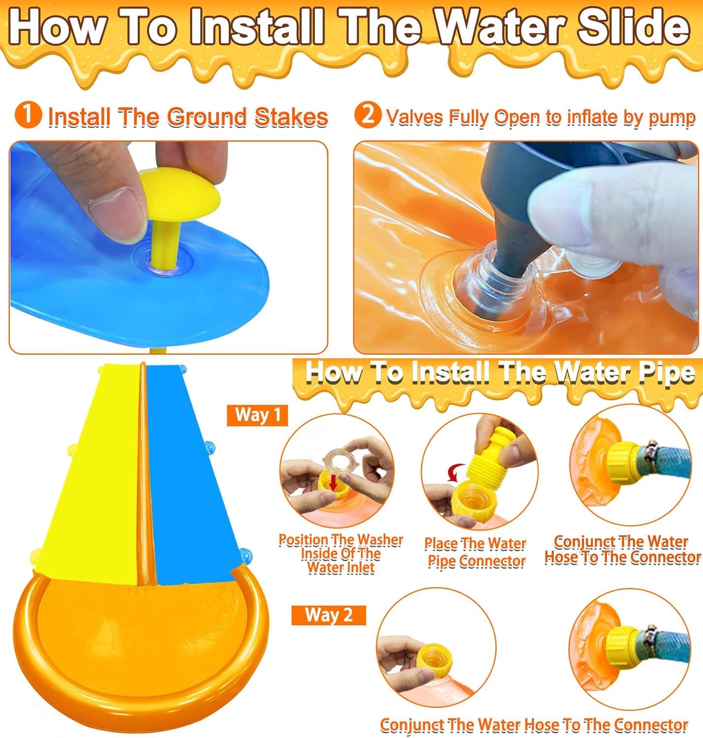 iGeeKid 30 Ft Extra Long Slip Water Slide with Sprinkler – Double Lane Backyard Water Toy