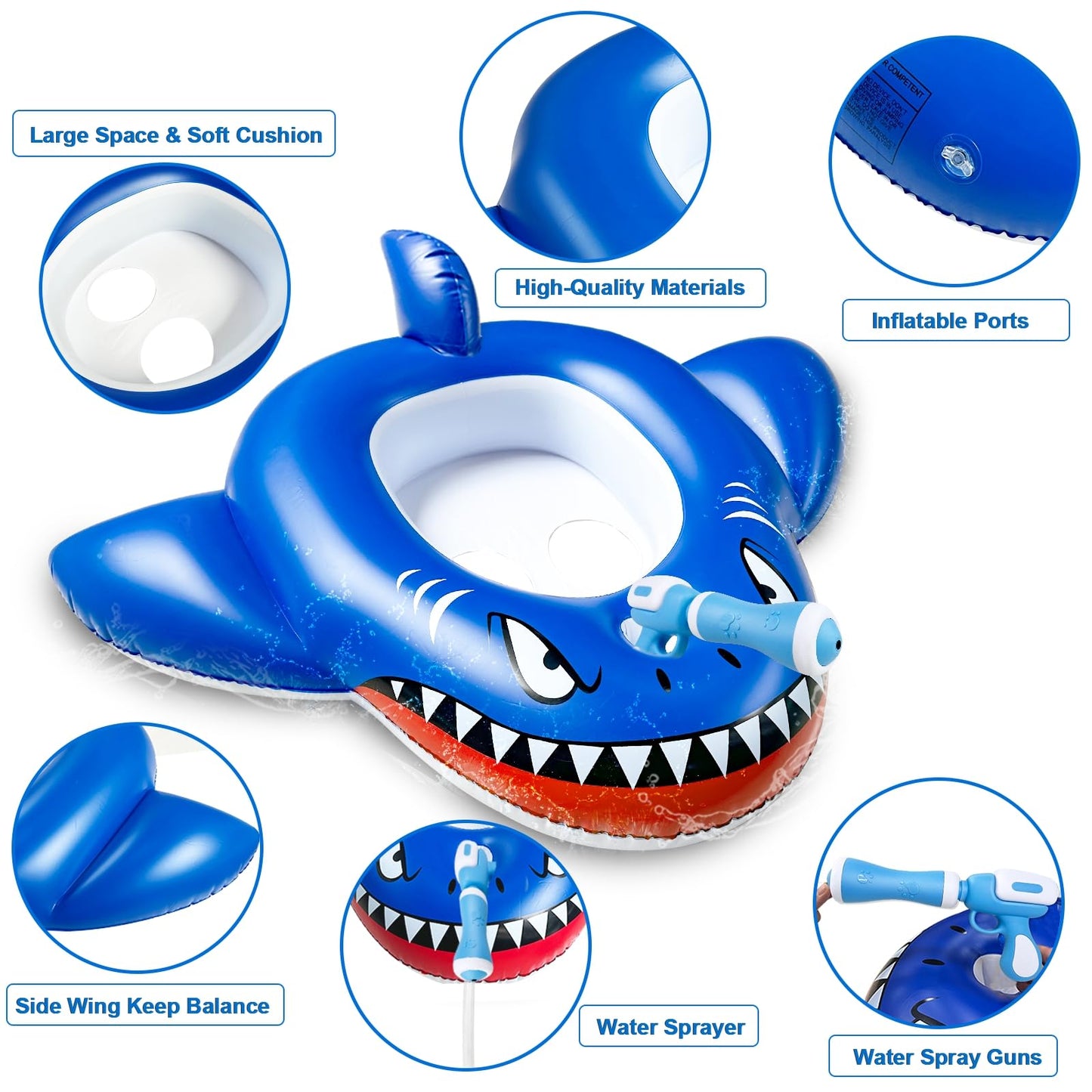iGeeKid 2 Pack Inflatable Shark Pool Floats with Water Guns – Kids 3-11