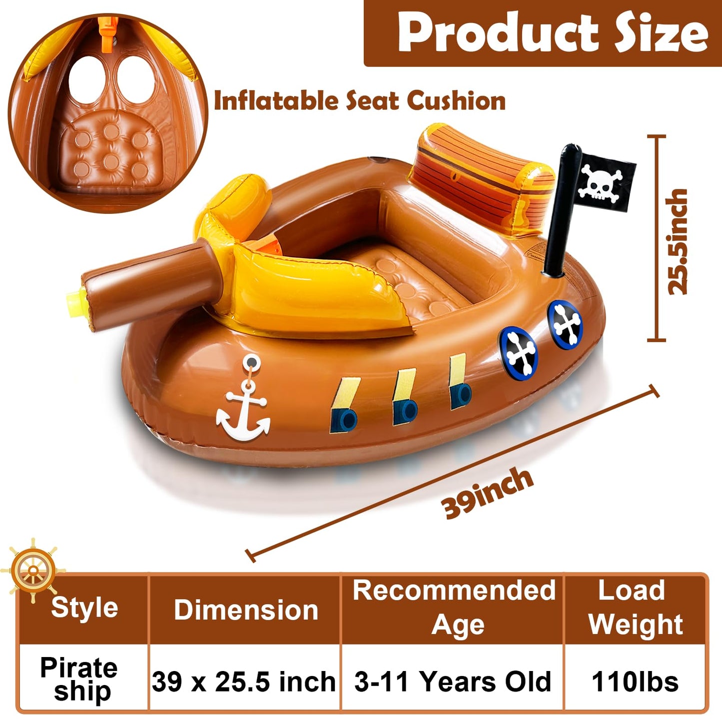 iGeeKid Pirate Ship Pool Float with Water Guns for Kids Aged 3-11