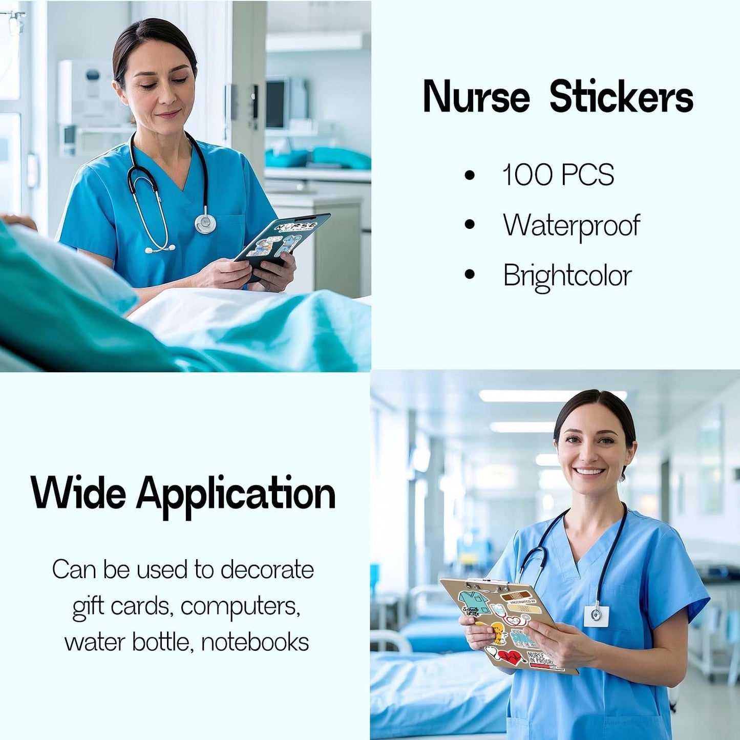 iGetooy 100 PCS Nurse Stickers – Vinyl Nurse Stickers for Laptop, Phone & Water Bottles