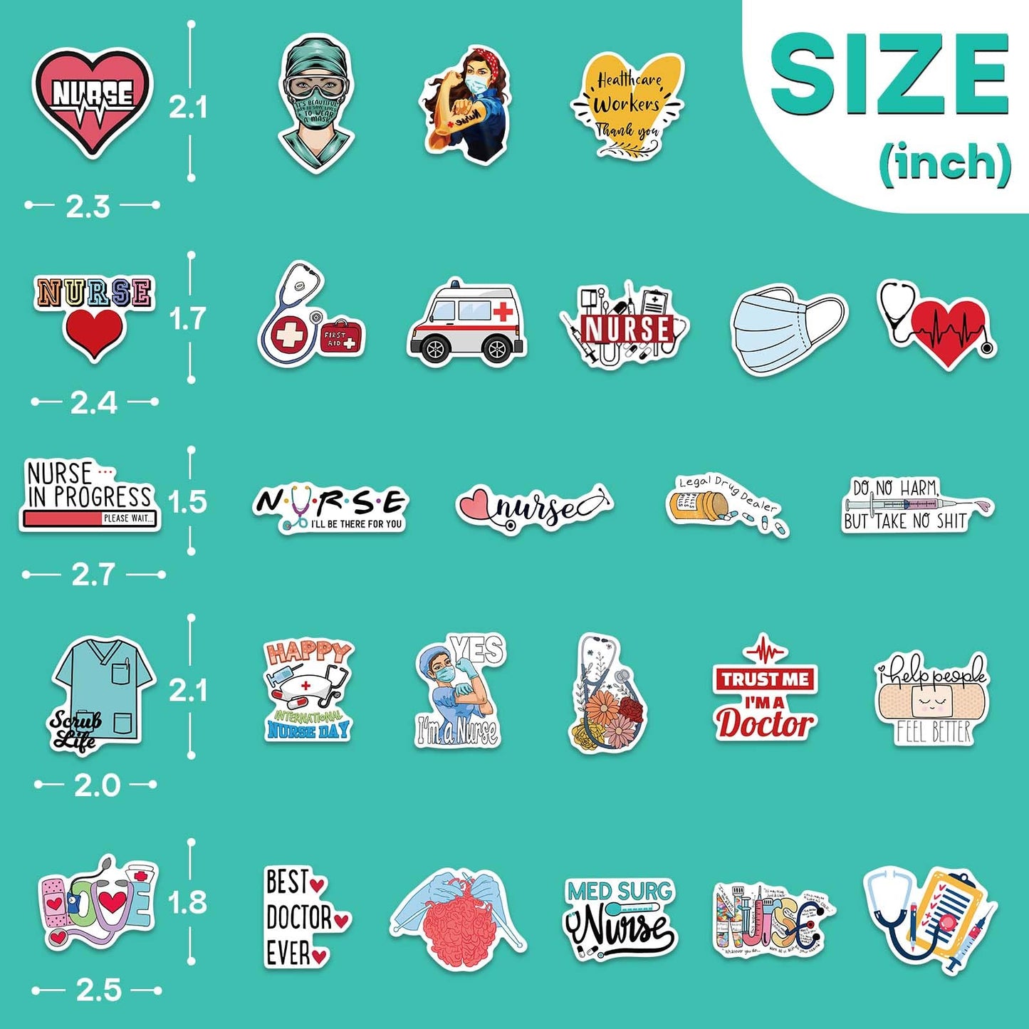 iGetooy 100 PCS Nurse Stickers – Vinyl Nurse Stickers for Laptop, Phone & Water Bottles