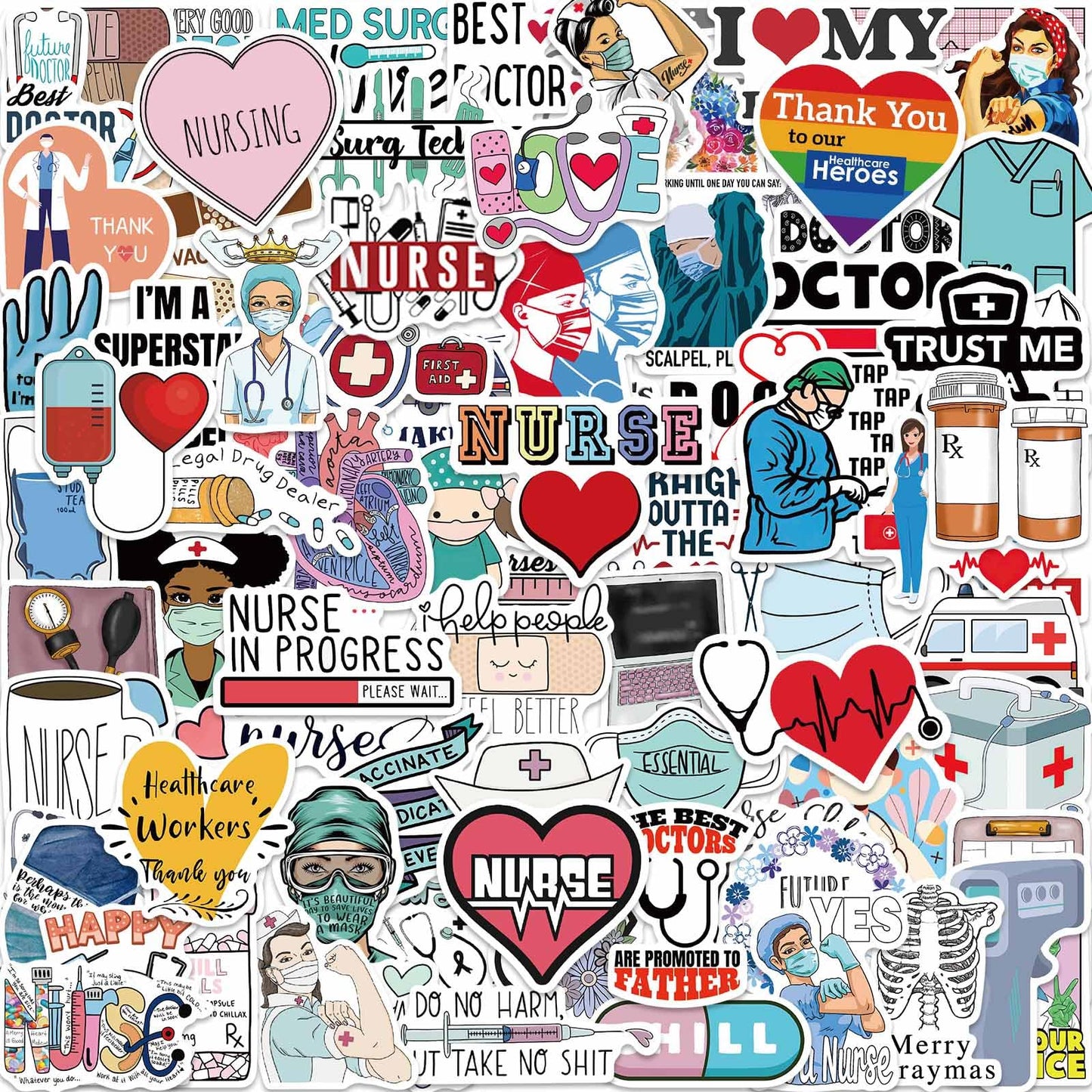 iGetooy 100 PCS Nurse Stickers – Vinyl Nurse Stickers for Laptop, Phone & Water Bottles