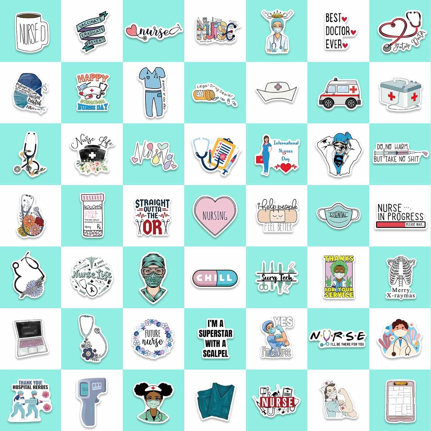 iGetooy 100 PCS Nurse Stickers – Vinyl Nurse Stickers for Laptop, Phone & Water Bottles