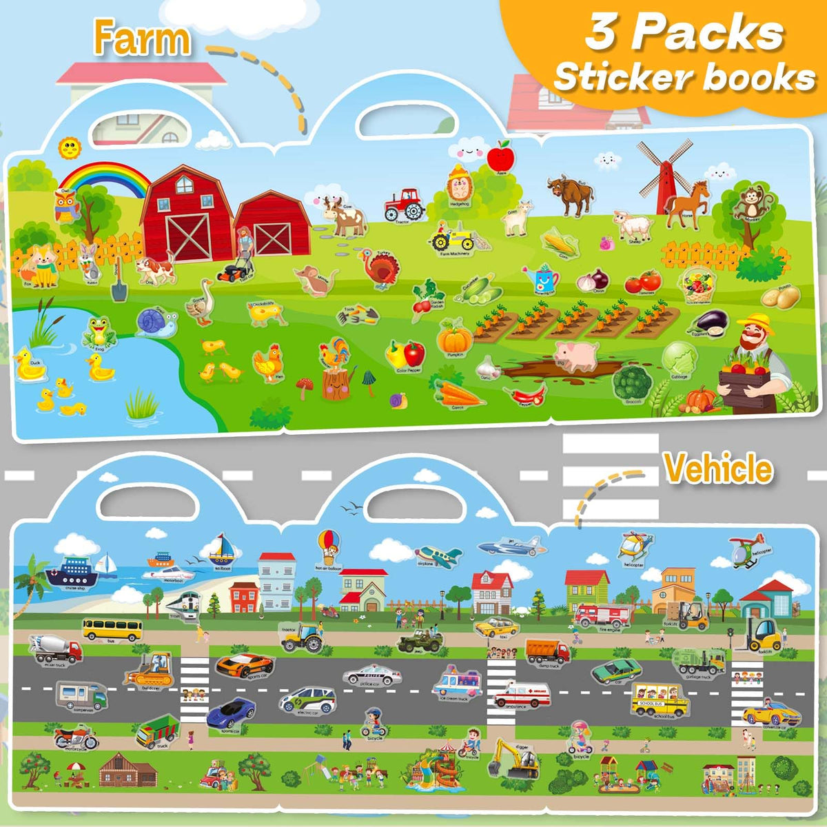 iGetooy Reusable Sticker Book for Toddlers 3+ | Travel Stickers and Learning Activities