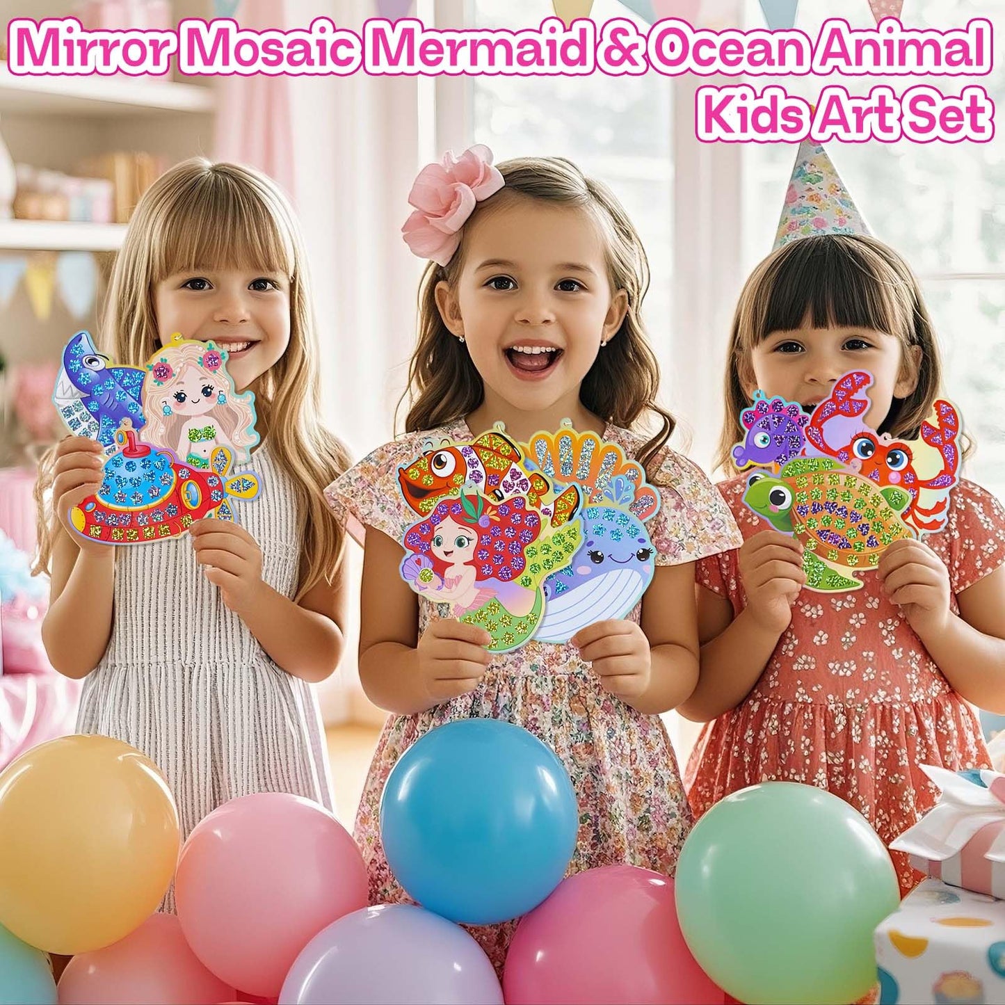 iGetooy 10 Sets DIY Mosaic Stickers for Kids | Mermaid Art Craft Kit, 720+ Foil Stickers