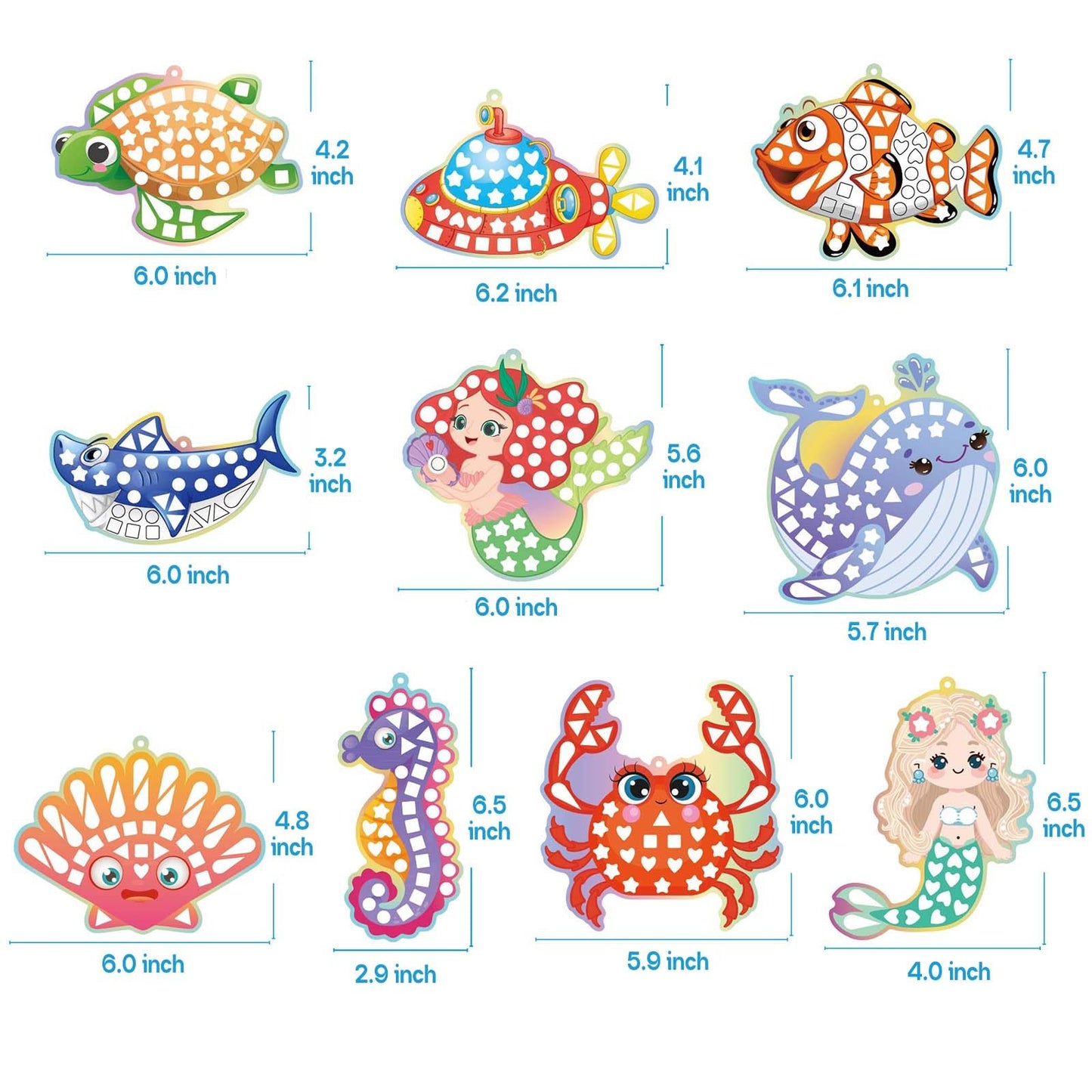 iGetooy 10 Sets DIY Mosaic Stickers for Kids | Mermaid Art Craft Kit, 720+ Foil Stickers