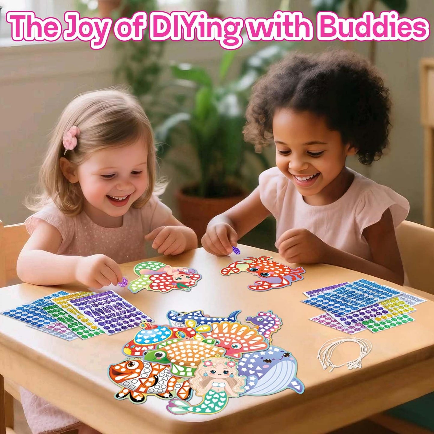 iGetooy 10 Sets DIY Mosaic Stickers for Kids | Mermaid Art Craft Kit, 720+ Foil Stickers