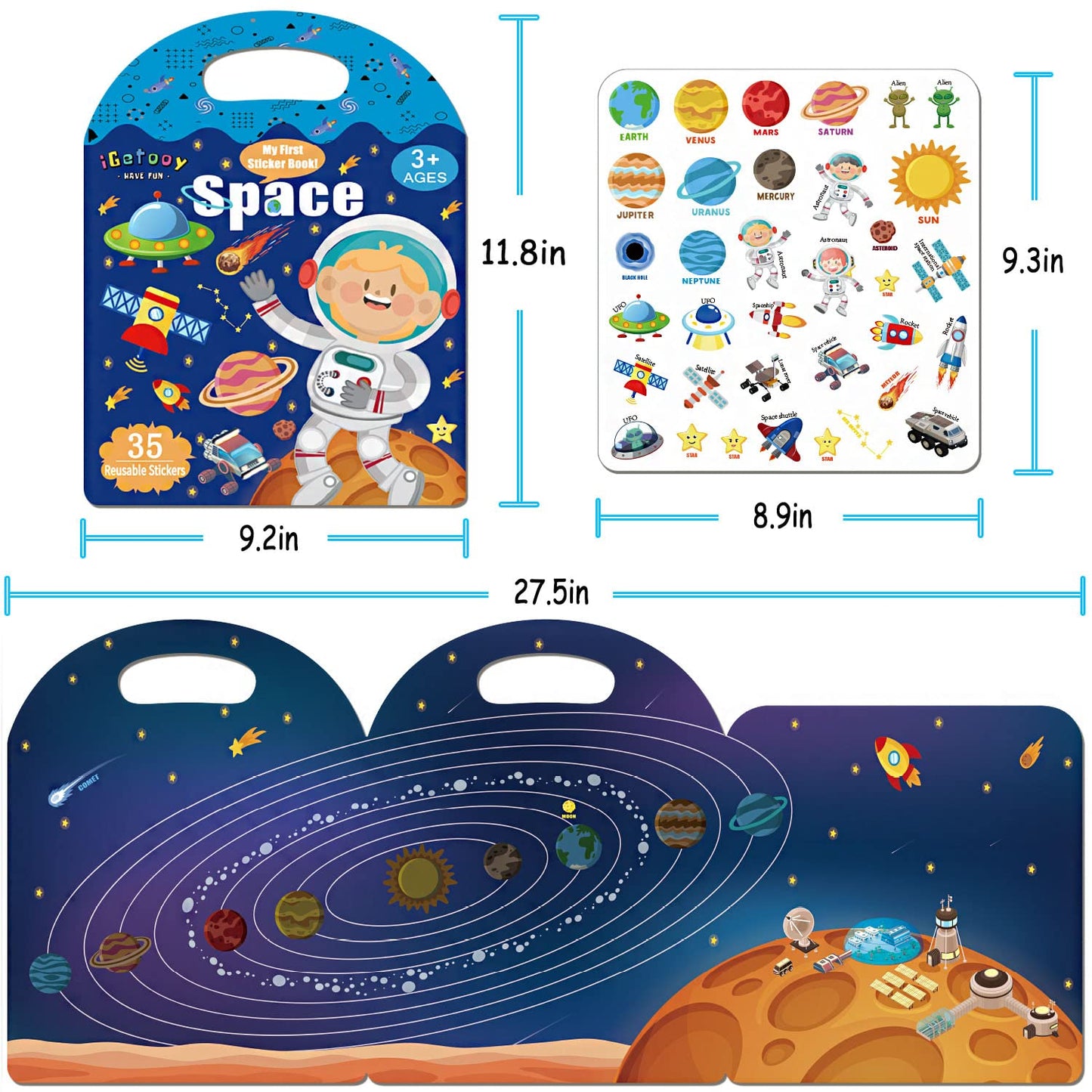 iGetooy Reusable Jelly Sticker Book for Kids — Space Quiet Book & Travel Activity