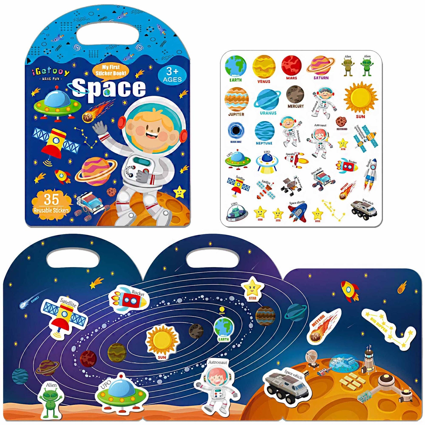iGetooy Reusable Jelly Sticker Book for Kids — Space Quiet Book & Travel Activity