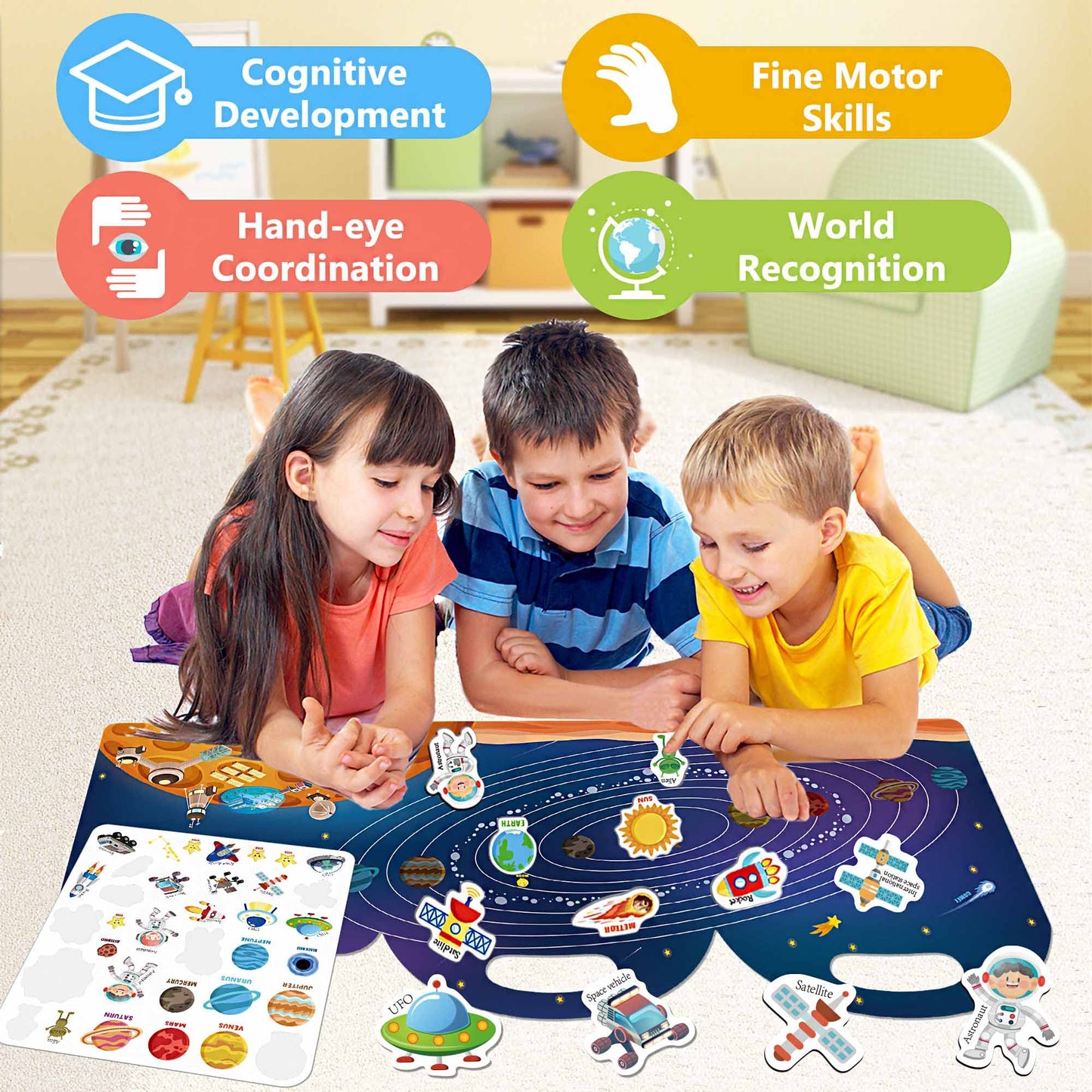 iGetooy Reusable Jelly Sticker Book for Kids — Space Quiet Book & Travel Activity