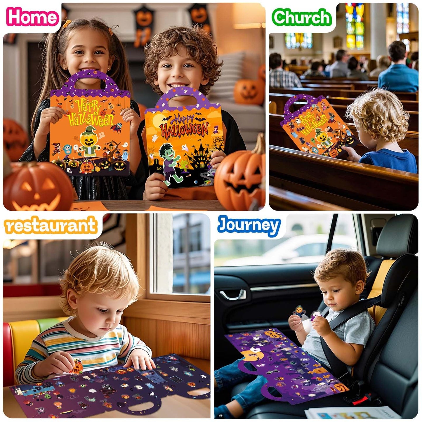 iGetooy 2 Set Halloween Reusable Sticker Books for Toddlers 3+ | Halloween Stickers for Kids