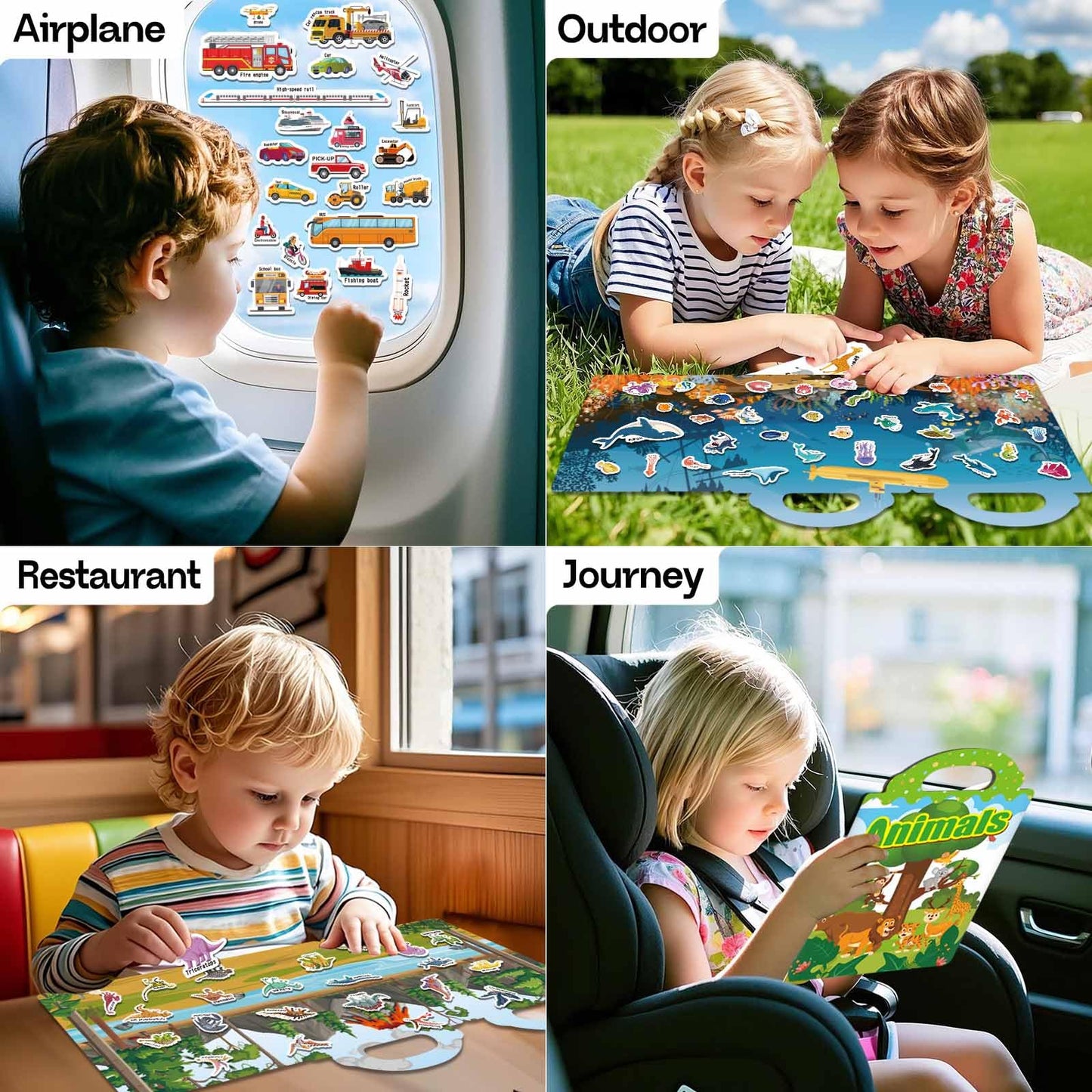 iGetooy 4 Sets Sticker Books for Toddlers – Jelly Reusable Sticker Books for Travel & Learning