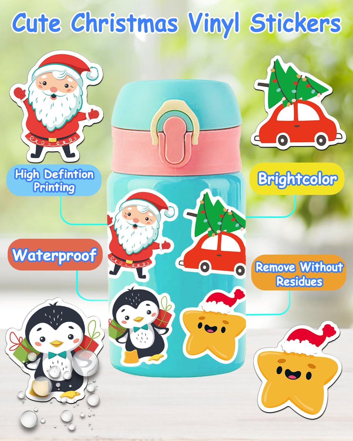 iGetooy 150 PCS Cute Christmas Stickers – Waterproof Vinyl Sticker Pack for Laptops, Water Bottles & More