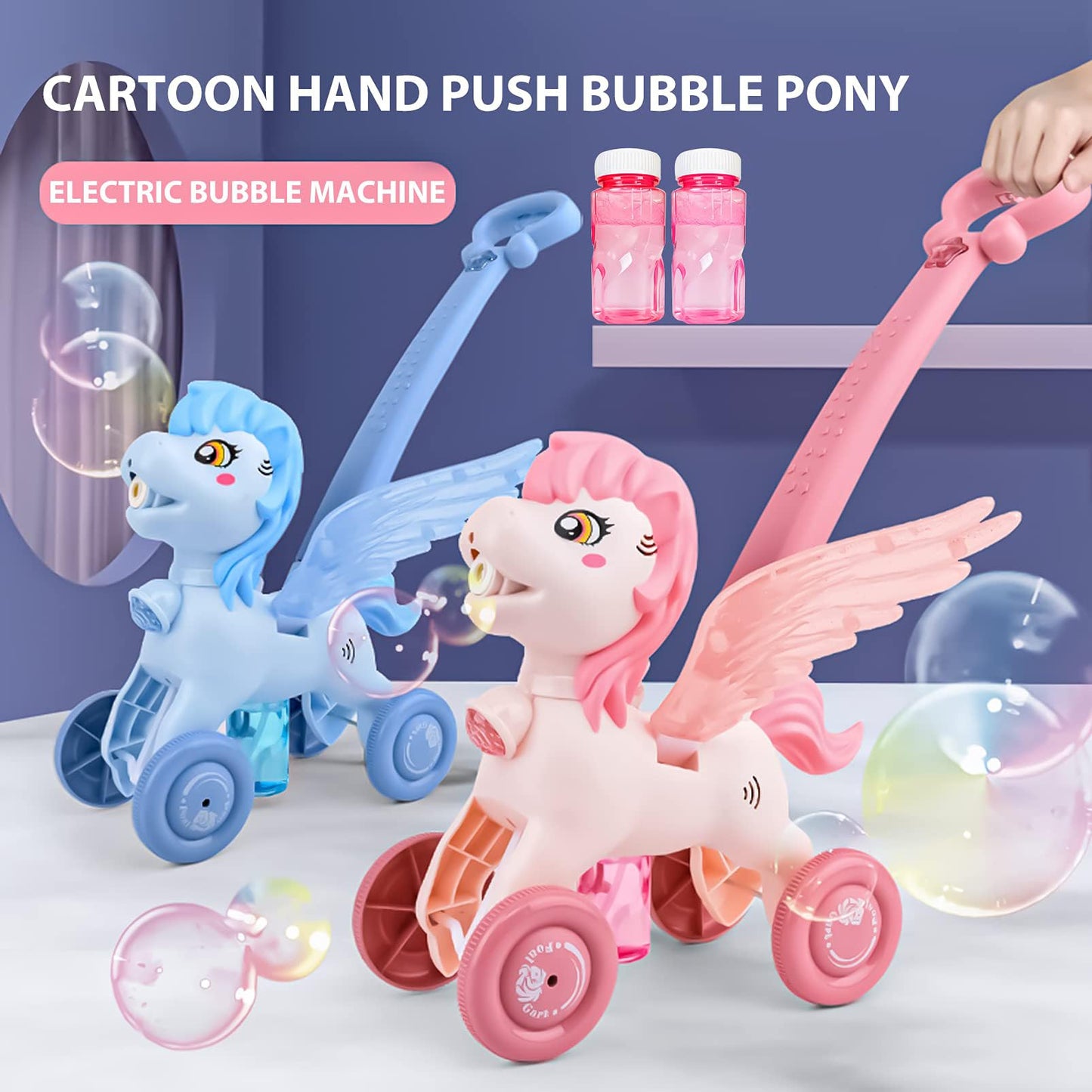 IGINOA Pink Bubble Machine Blower Toy for Kids | Unicorn Bubble Mower