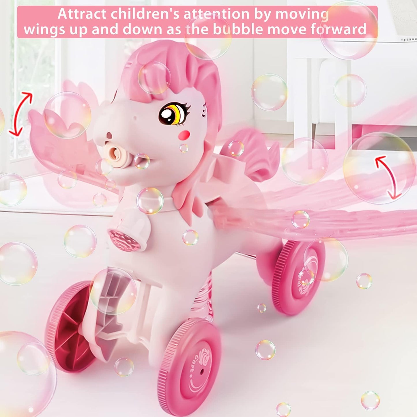 IGINOA Pink Bubble Machine Blower Toy for Kids | Unicorn Bubble Mower