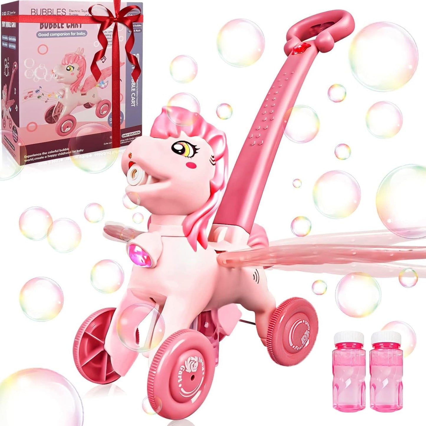 IGINOA Pink Bubble Machine Blower Toy for Kids | Unicorn Bubble Mower