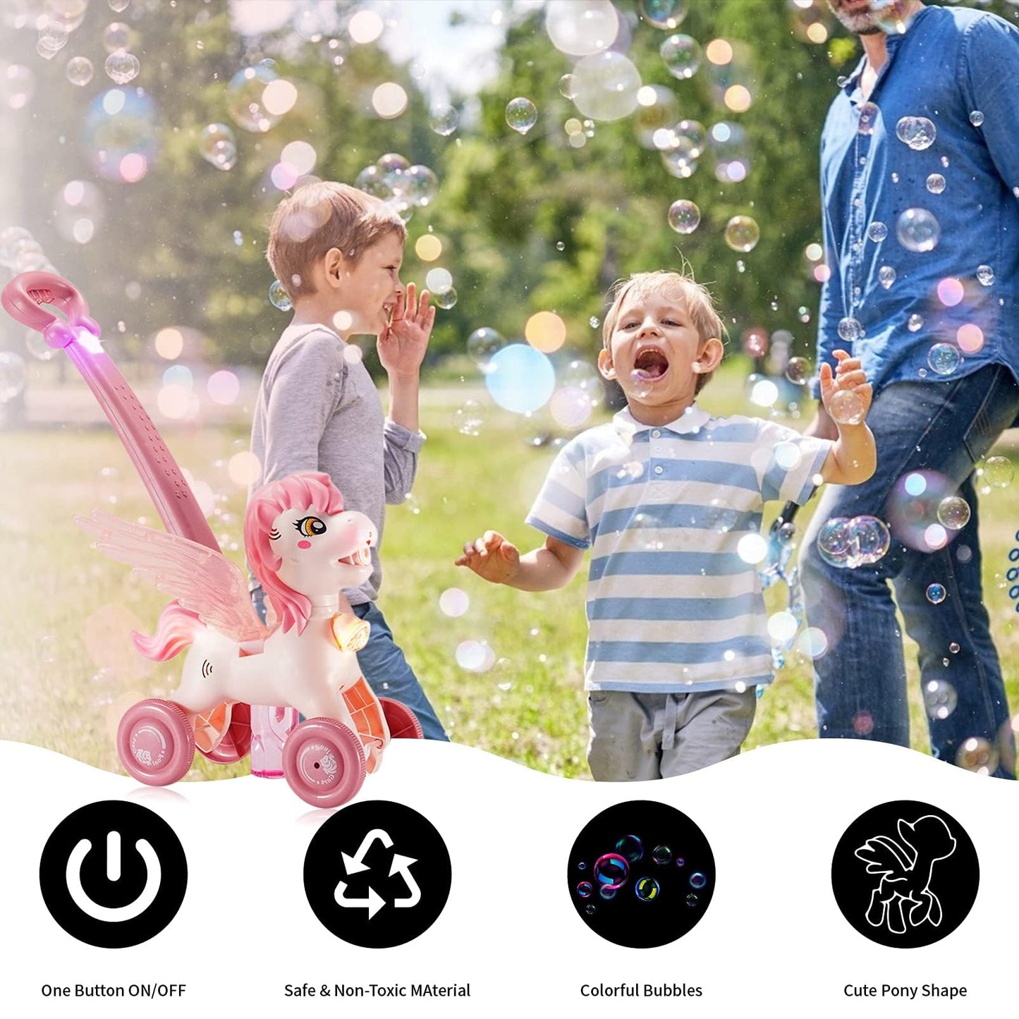 IGINOA Pink Bubble Machine Blower Toy for Kids | Unicorn Bubble Mower