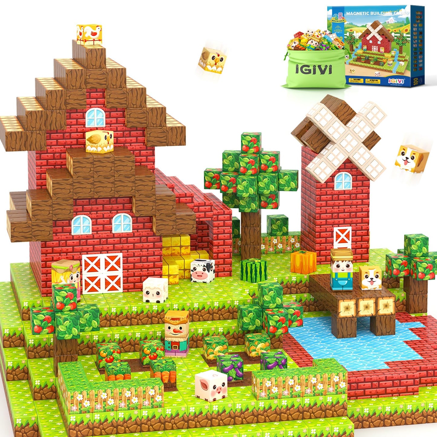 IGIVI 1in Magnetic Blocks – Farm Animals Set, 100PCS | Colorful STEM Toy for Kids 3+